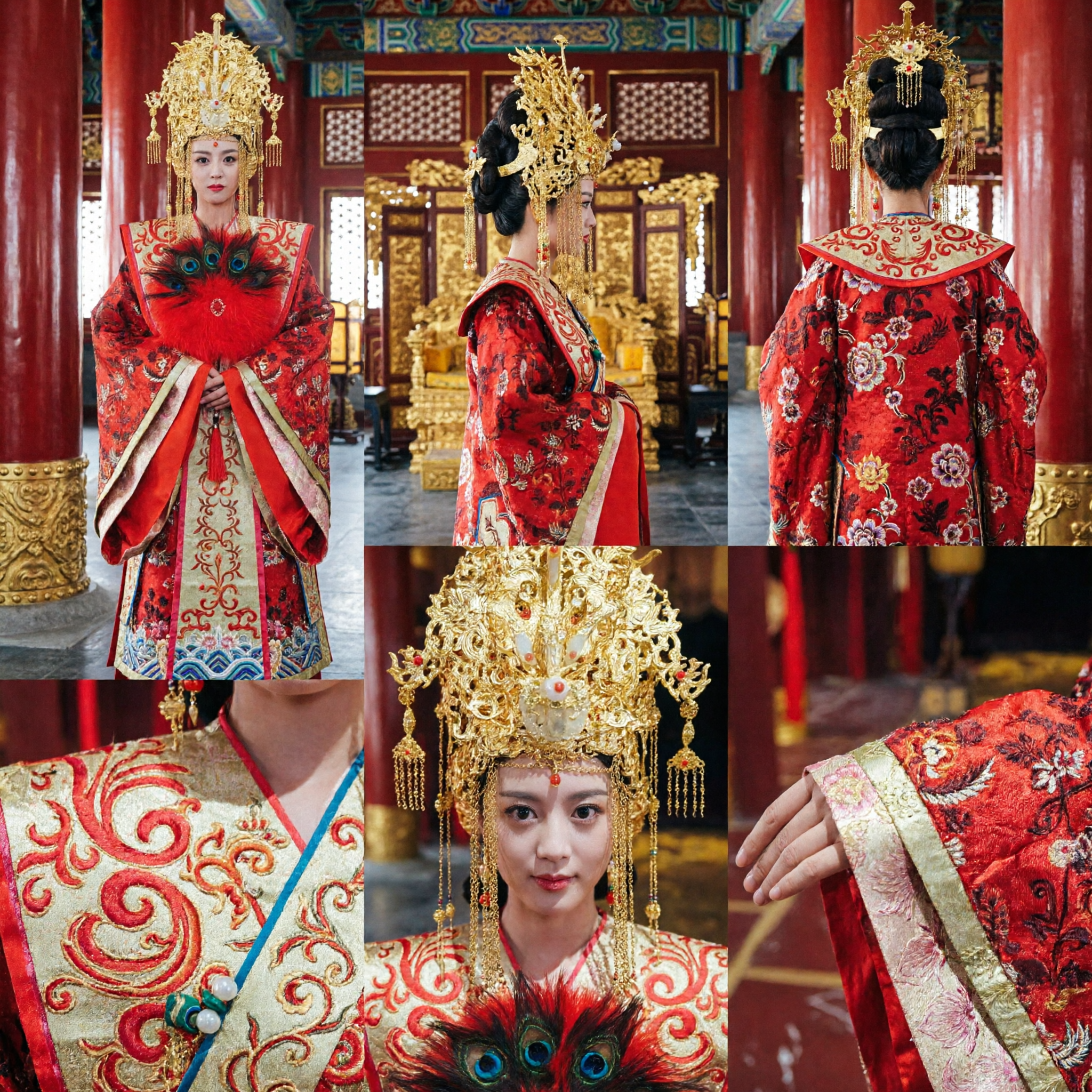 Costume da Sposa Hanfu Rosso da Imperatrice Tradizionale Cinese con Elaborata Corona Fenice Dorata per Cosplay Donne - Asian Costume