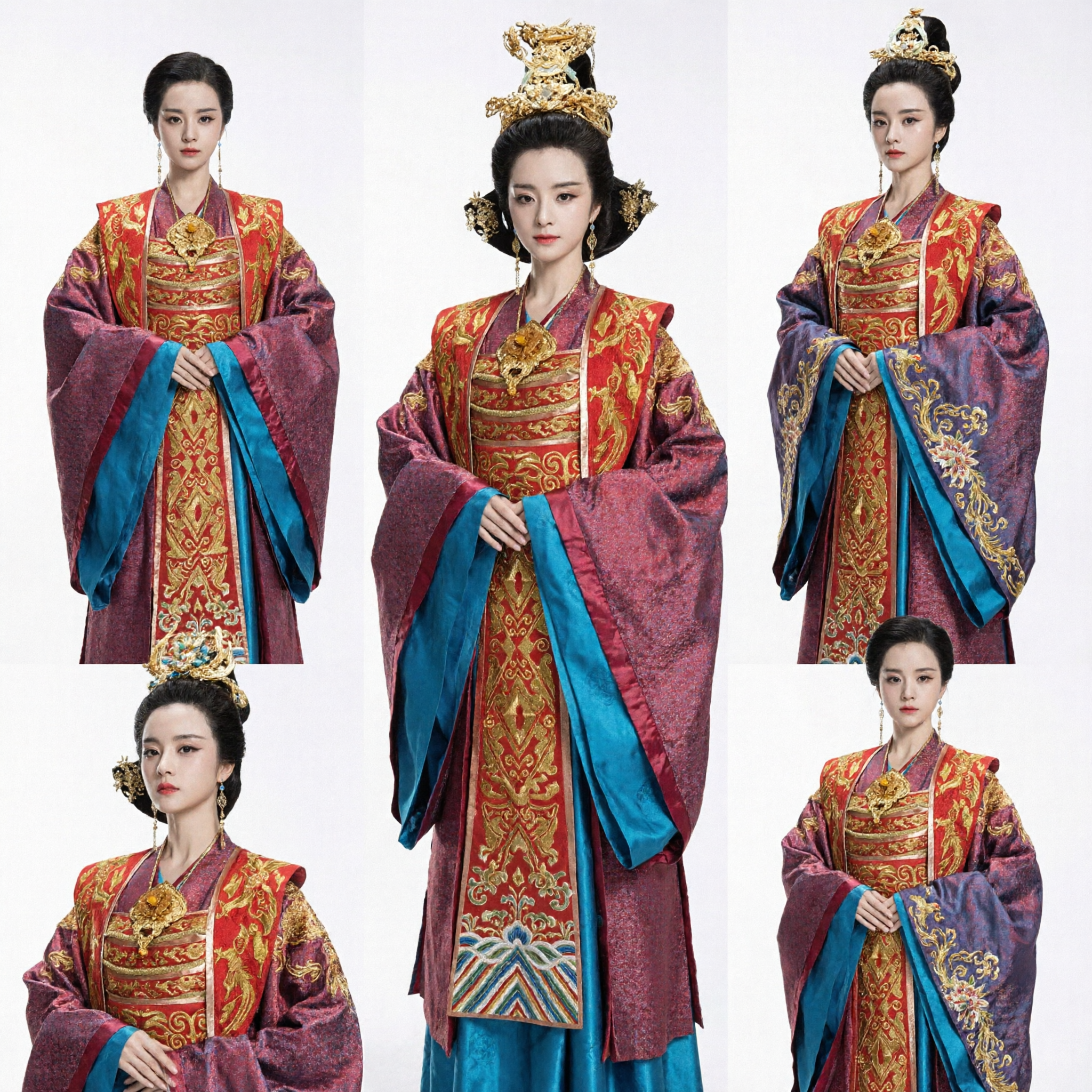 Traditioneel Chinees Oud Keizerin Hanfu Kostuum Rood Goud Geborduurde Tang Dynastie Jurk voor Vrouwen - Asian Costume