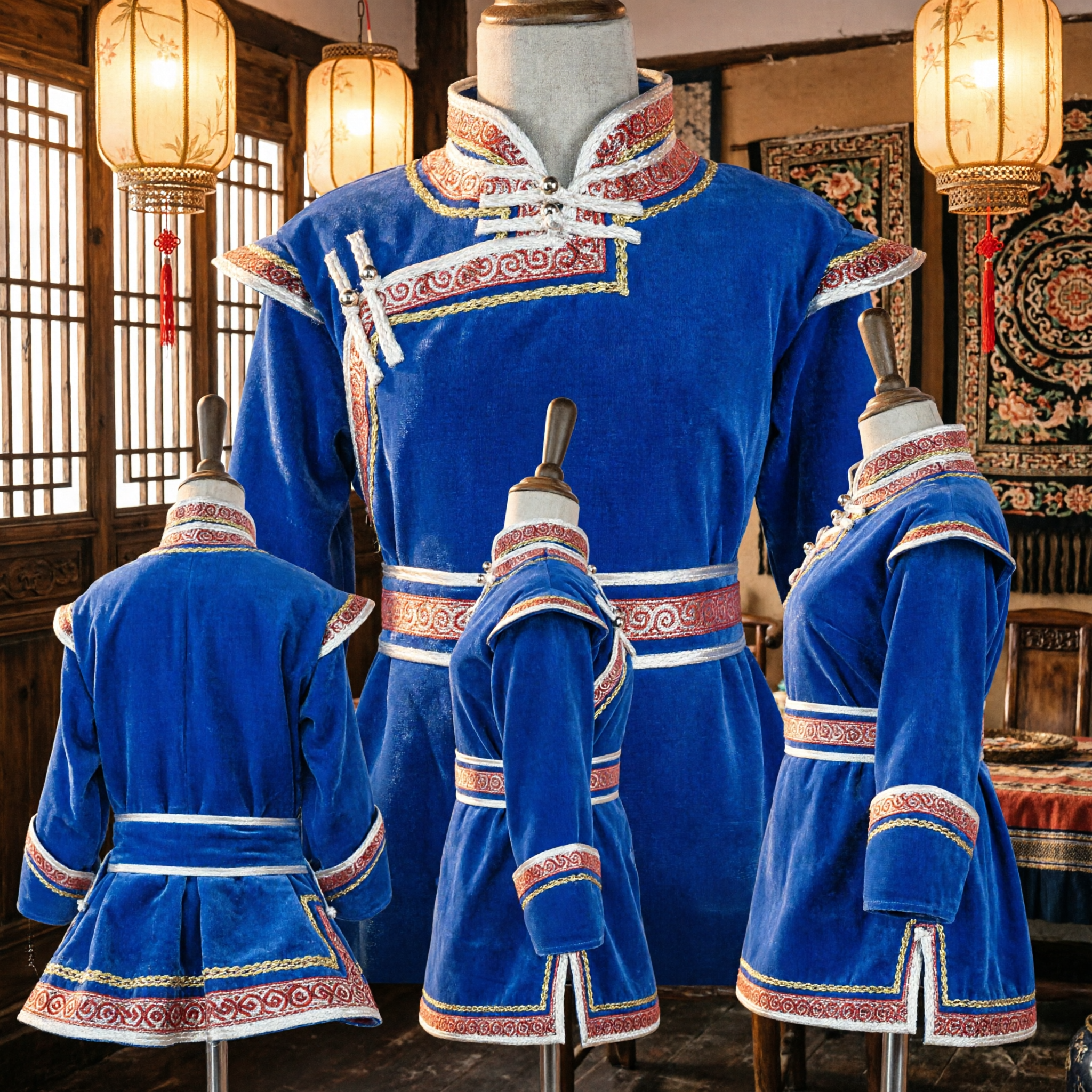 Costume di Danza Etnico Mongolo in Velluto Blu Tradizionale Abito Folcloristico Cinese per Donne per Spettacoli - Asian Costume