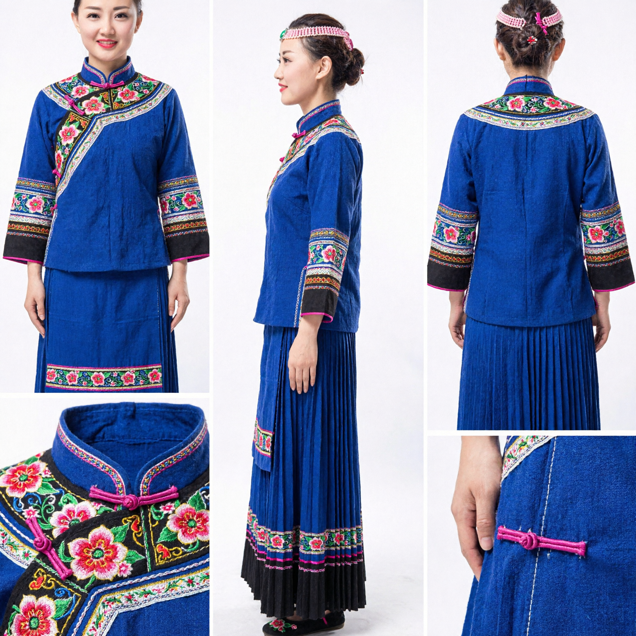 伝統的中国民族ピンク真珠ビーズ額バンド 緑翡翠宝石ジュエリー 舞踊衣装用 - Asian Costume