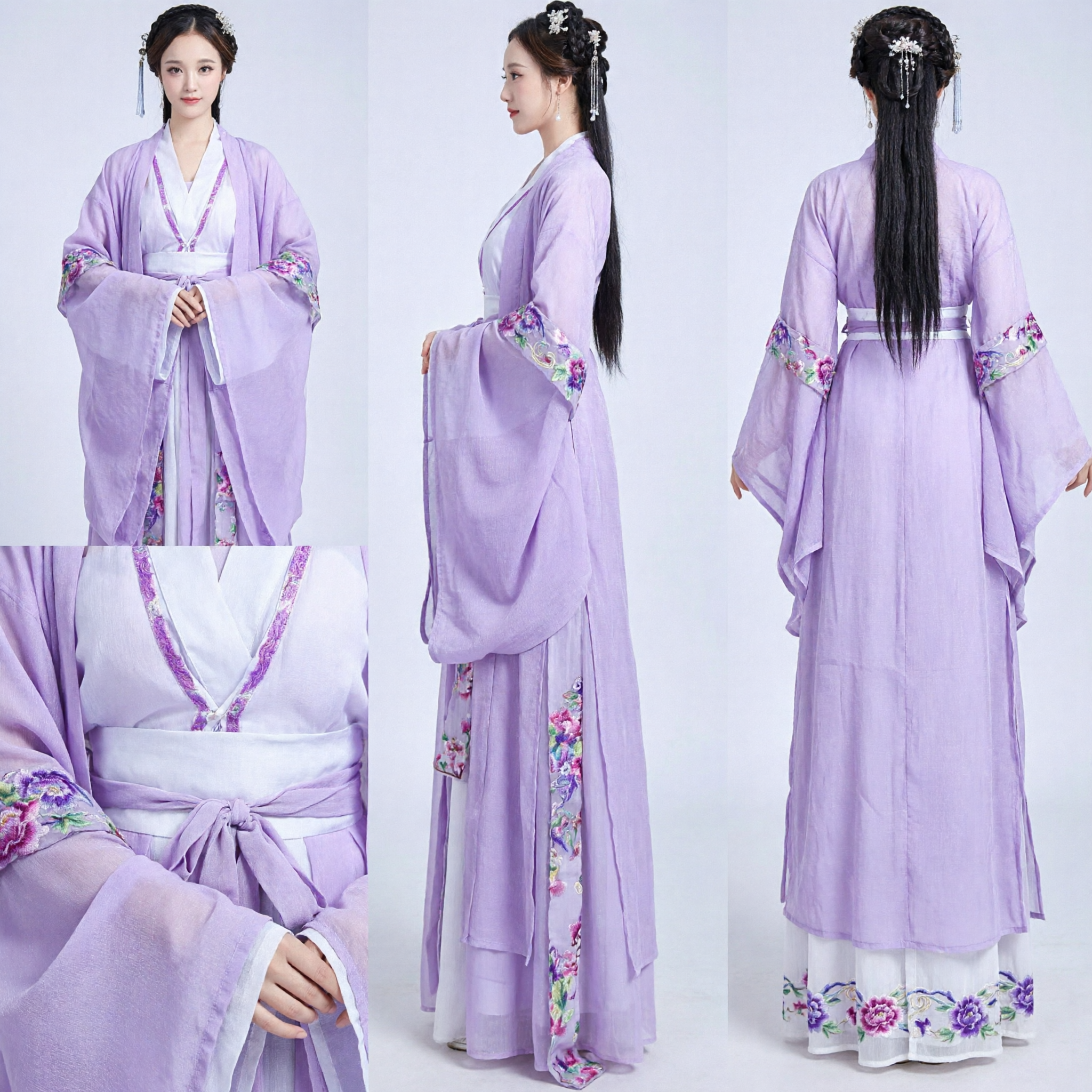 Traditionelles Chinesisches Hanfu Lila Antikes Kostüm für Damen Elegantes Feenkleid mit Blumenstickerei für Cosplay - Asian Costume