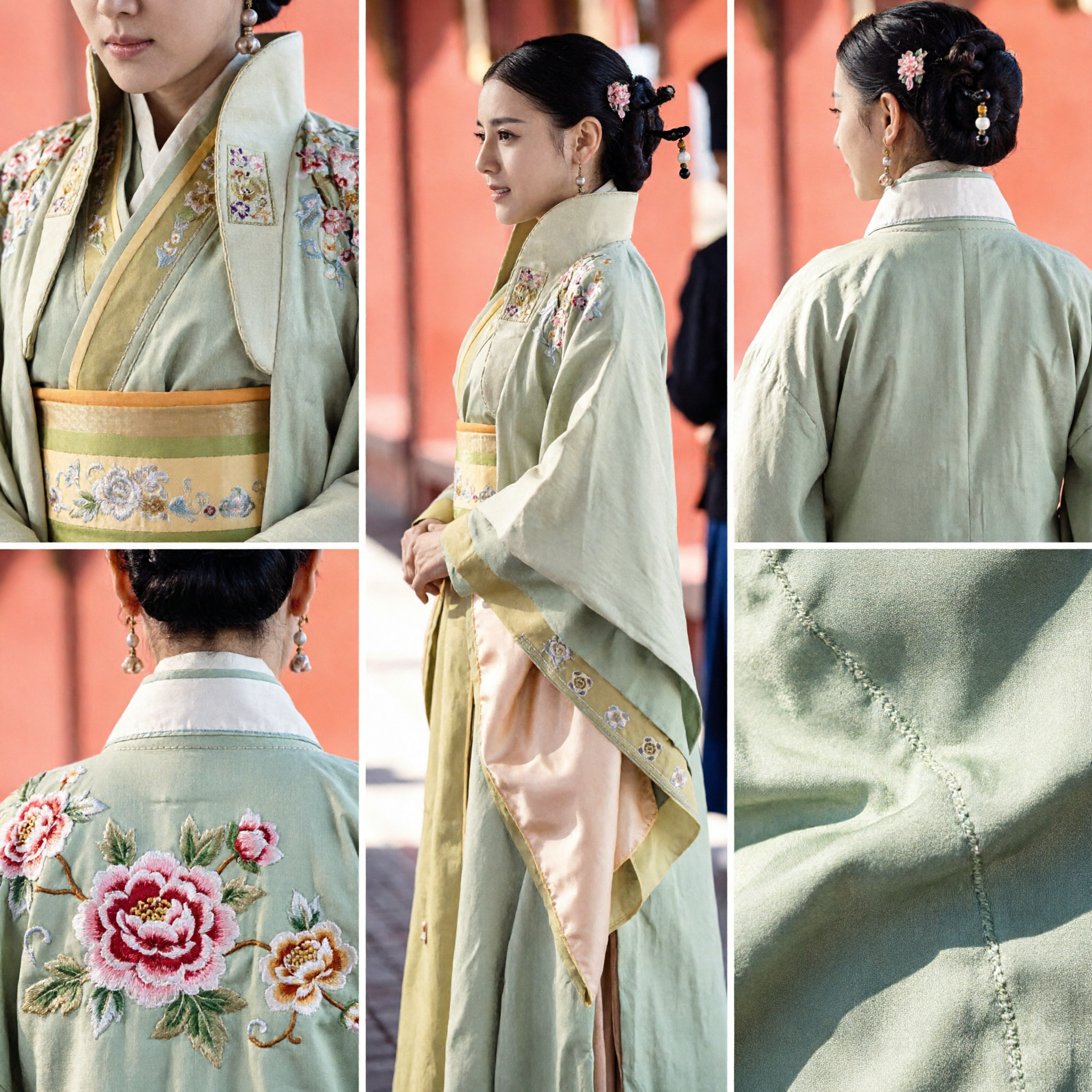 중국 전통 한푸 의상 고대 그린 자수 로브 역사 코스프레 드레스 여성용 - Asian Costume