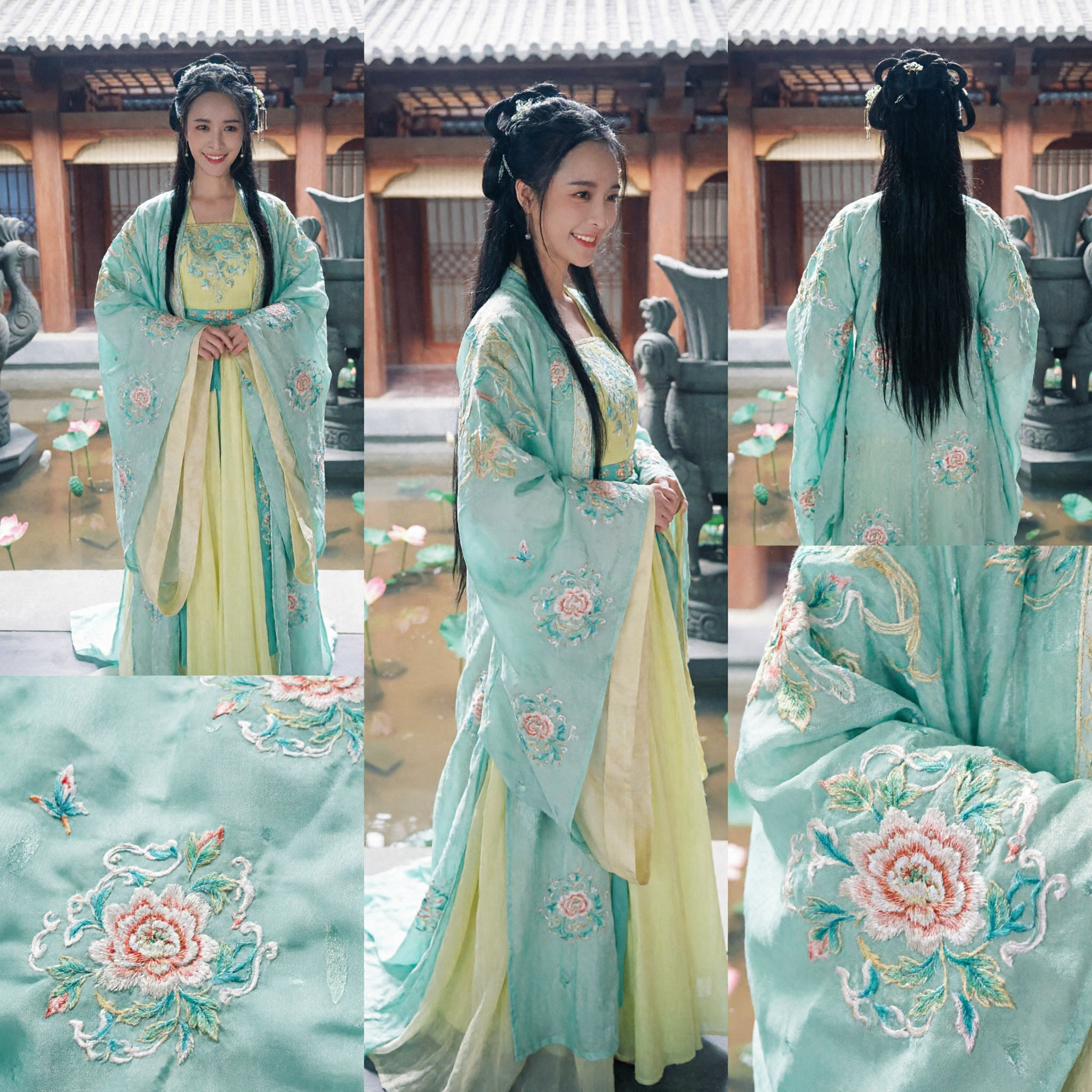 Traje Tradicional Chinês Hanfu para Mulheres Vestido de Princesa Antiga Robe Verde Bordado Saia Amarela Vestido Estilo Dinastia Tang - Asian Costume