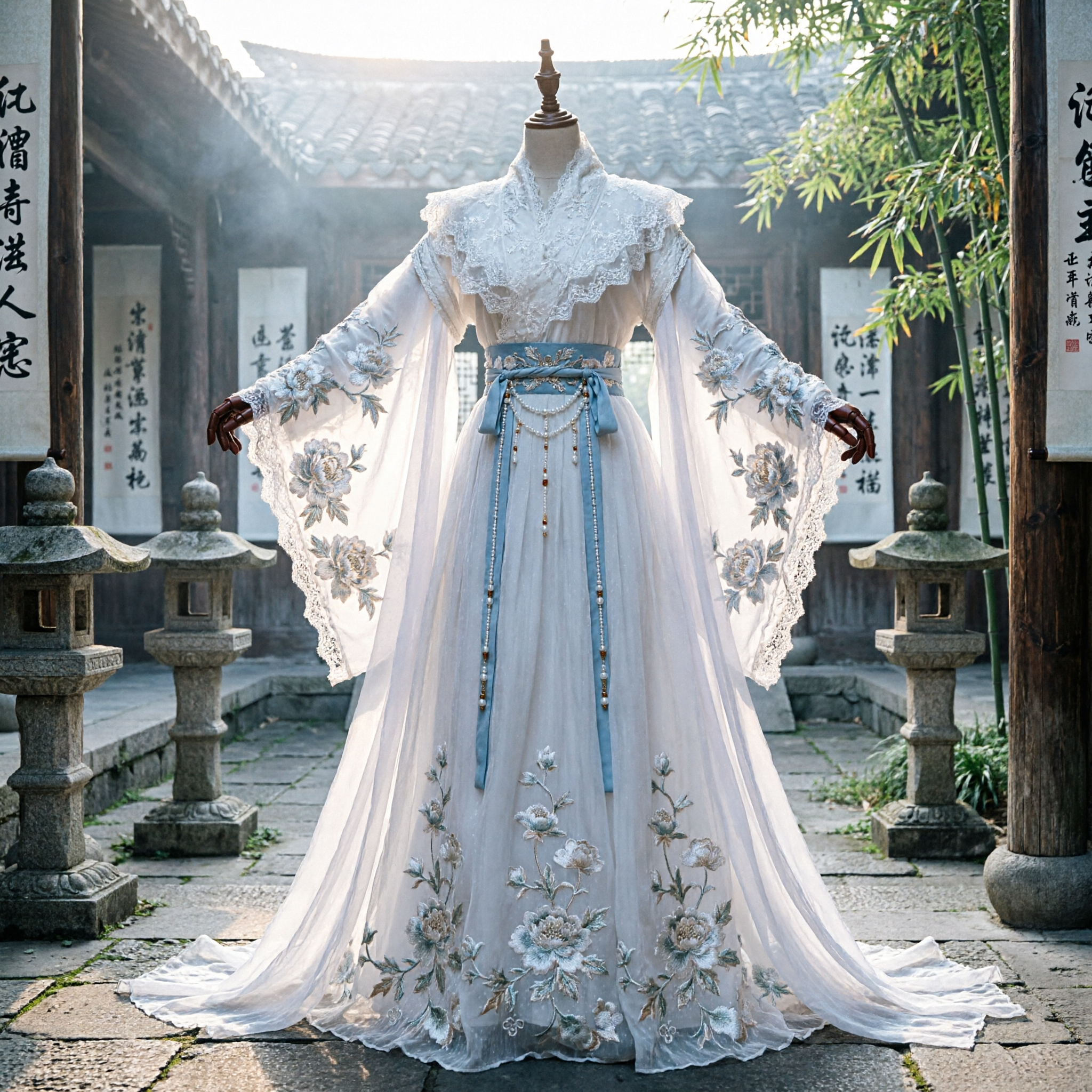 Elegant Wit Traditioneel Chinees Hanfu Oude Zwaardvechter Gewaad met Borduurwerk voor Mannen Cosplay Optreden - Asian Costume