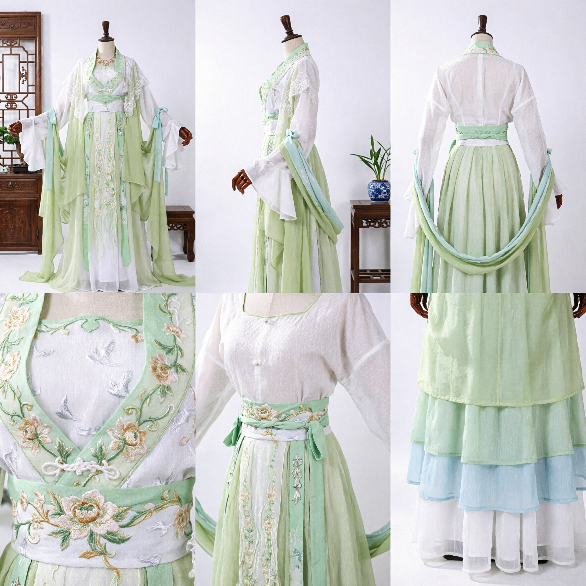 Traje Antiguo Tradicional Chino Hanfu para Mujeres, Vestido de Hada Verde Bordado para Cosplay y Fotografía - Asian Costume