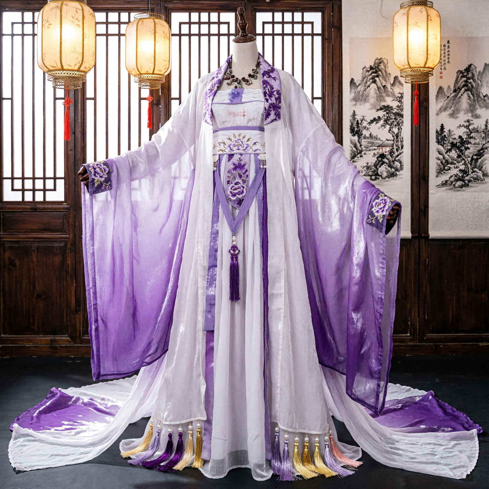 Elegant Paars en Wit Chinees Hanfu Oude Fee-kostuum Geborduurde Traditionele Jurk voor Vrouwen Cosplay - Asian Costume