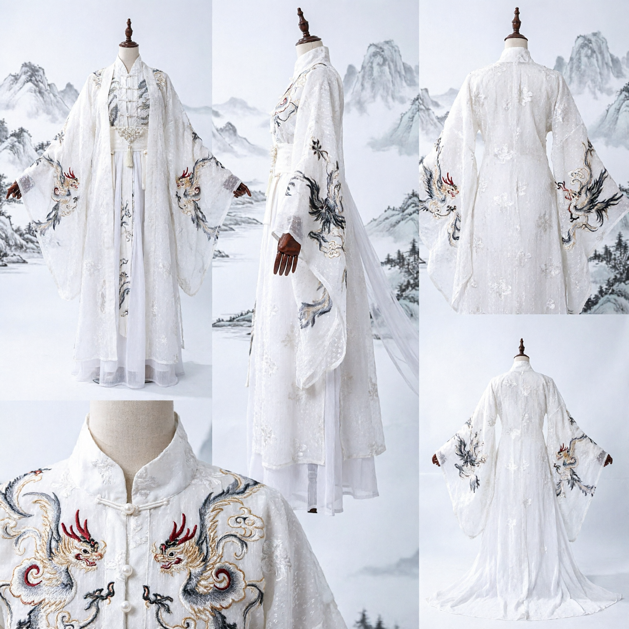 Antikes chinesisches Hanfu-Kostüm Männer Weißes Unsterbliches Schwertkämpfer-Gewand Traditionelle Kleidung für Cosplay Auftritt - Asian Costume