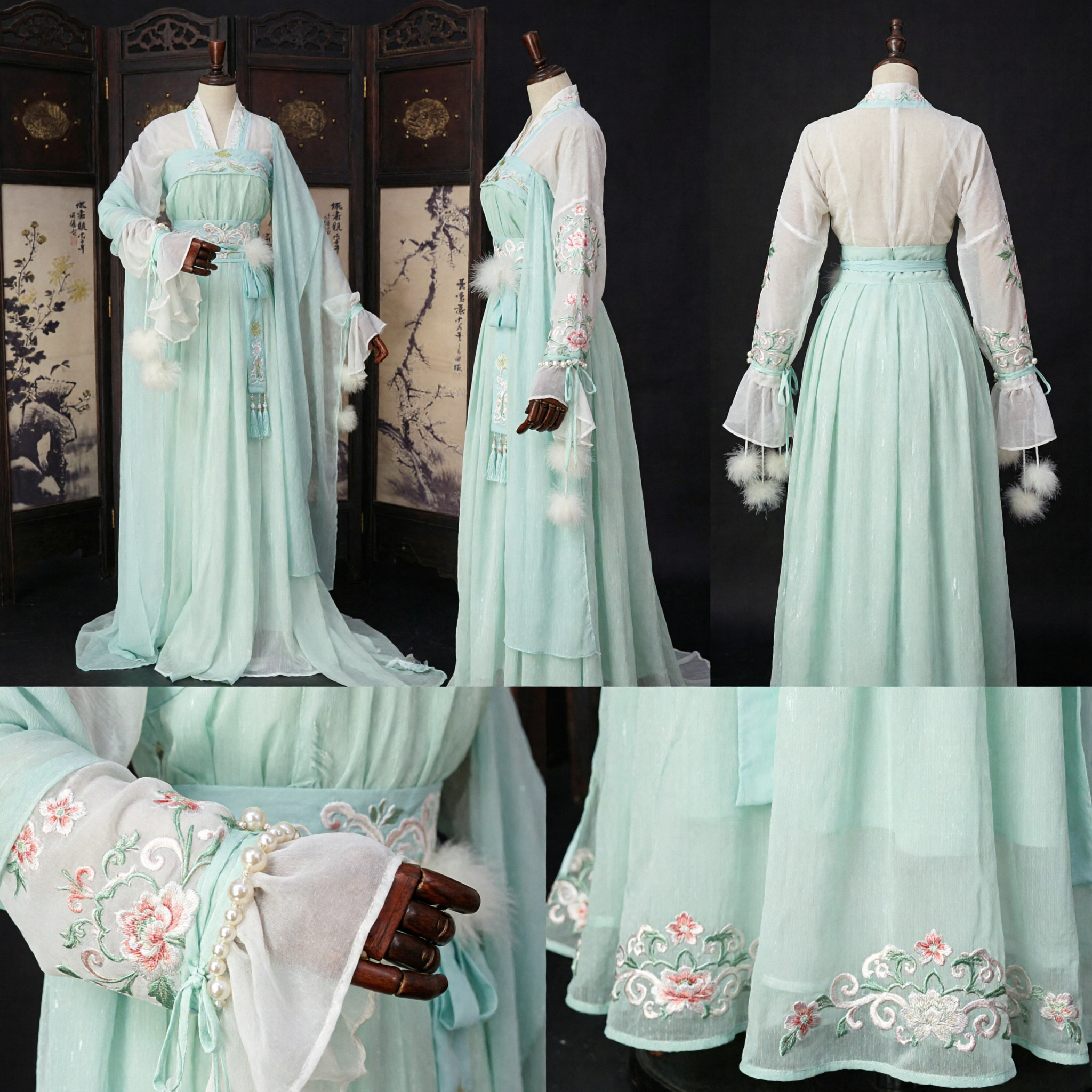 Elegante Traje de Fada de Princesa Antiga Hanfu da Dinastia Tang Verde Menta Tradicional Chinês para Mulheres - Asian Costume