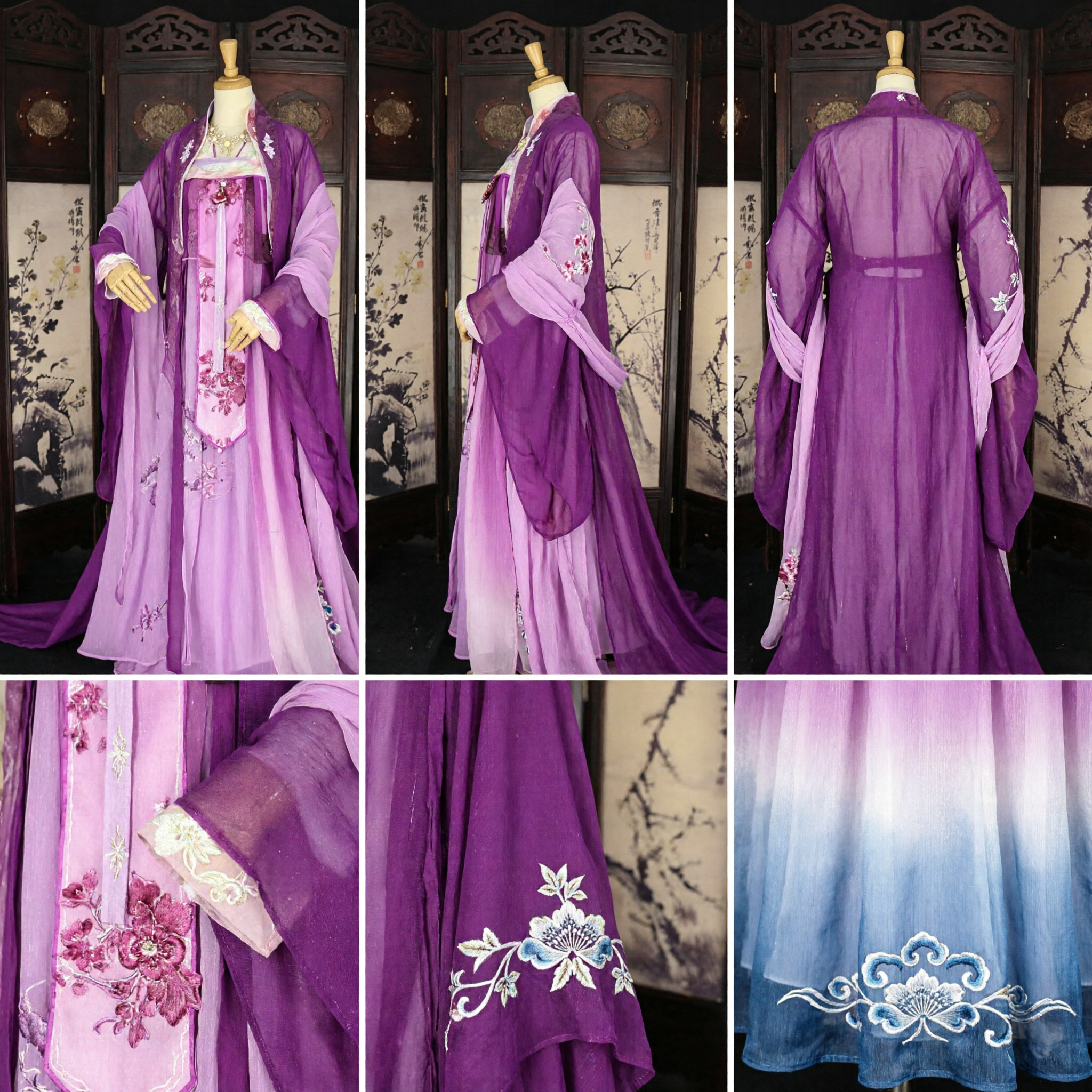 Elegant Purple Traditional Chinese Hanfu Costume Embroidered Ancient Tang Dynasty Style Dress for Women Performance Cosplay - Asian Costume