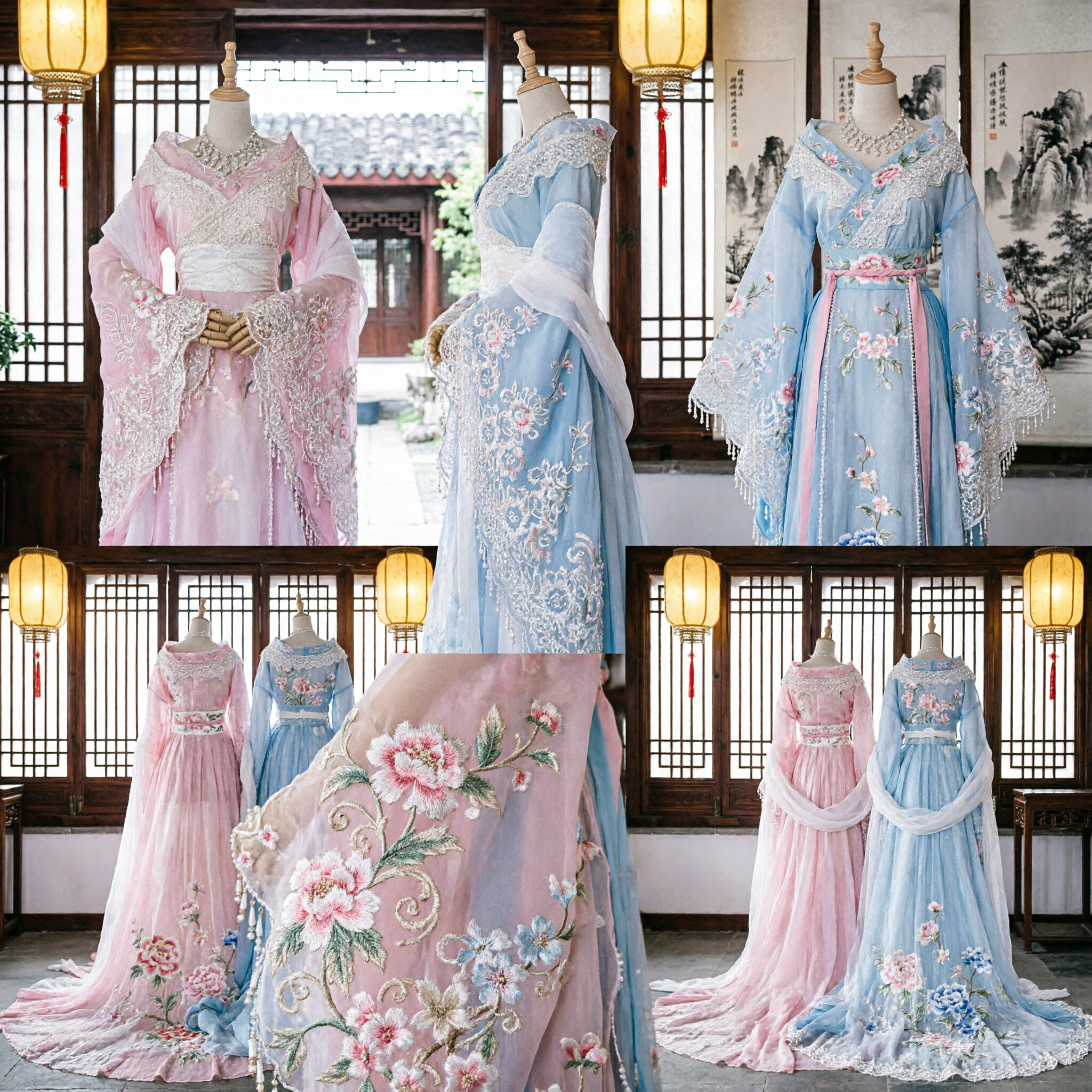 Traditioneel Chinees Hanfu Oude Feejurk Roze Blauw Geborduurde Gewaad voor Vrouwen Cosplay Podiumoptreden - Asian Costume