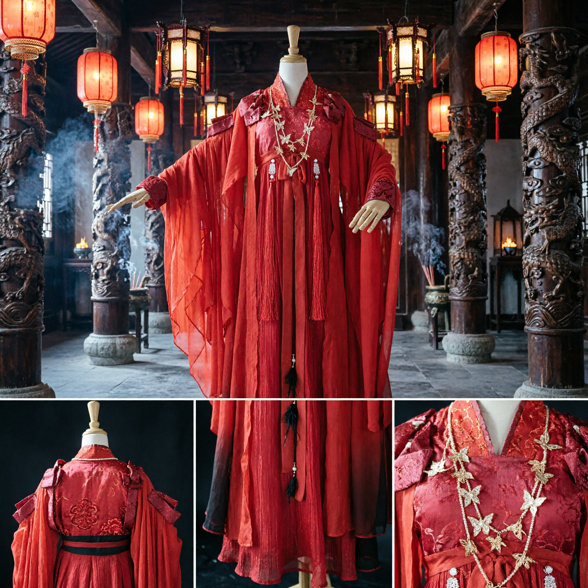 中国伝統赤色漢服 刺繍入り古代仙女衣装 女性用コスプレ・ウェディング - Asian Costume