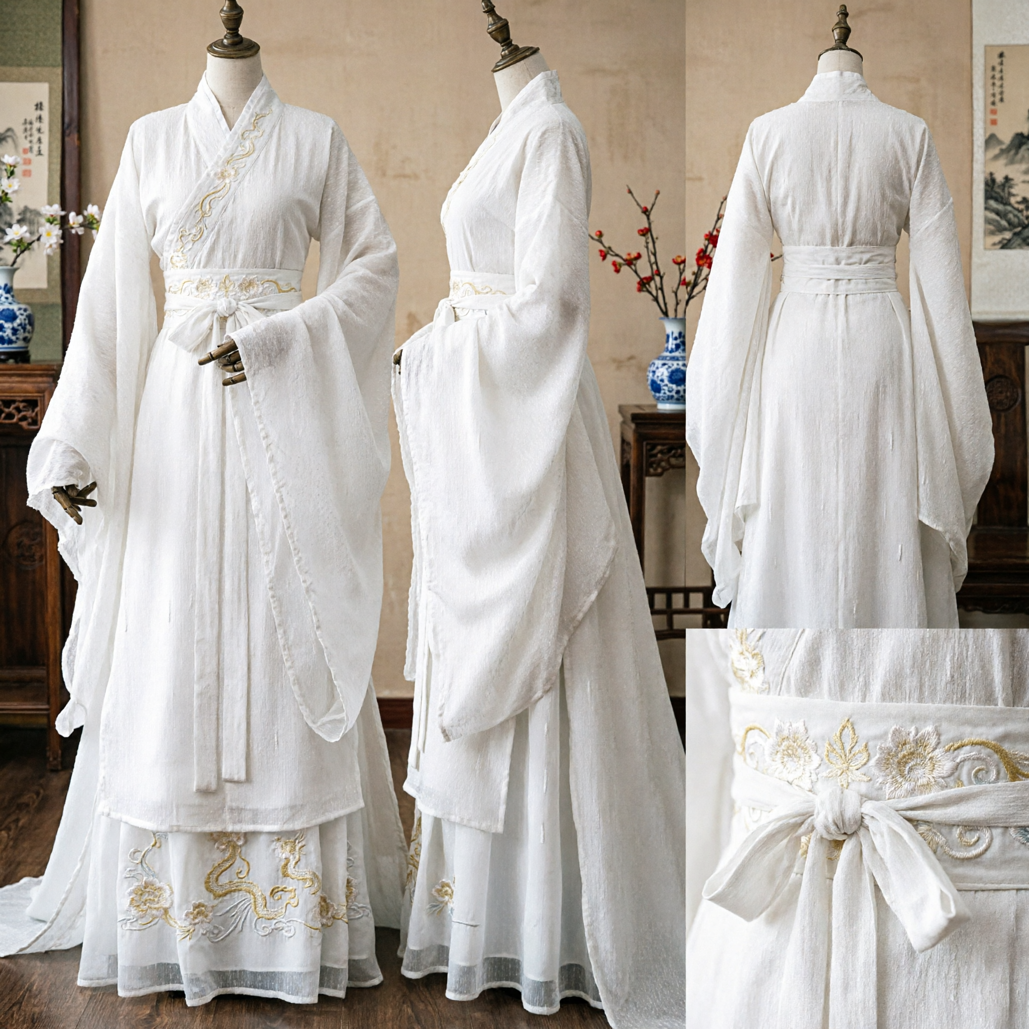 Elegant Traditioneel Chinese Hanfu Witte Feeënjurk Oude Prinses Kostuum voor Vrouwen Cosplay Optreden - Asian Costume