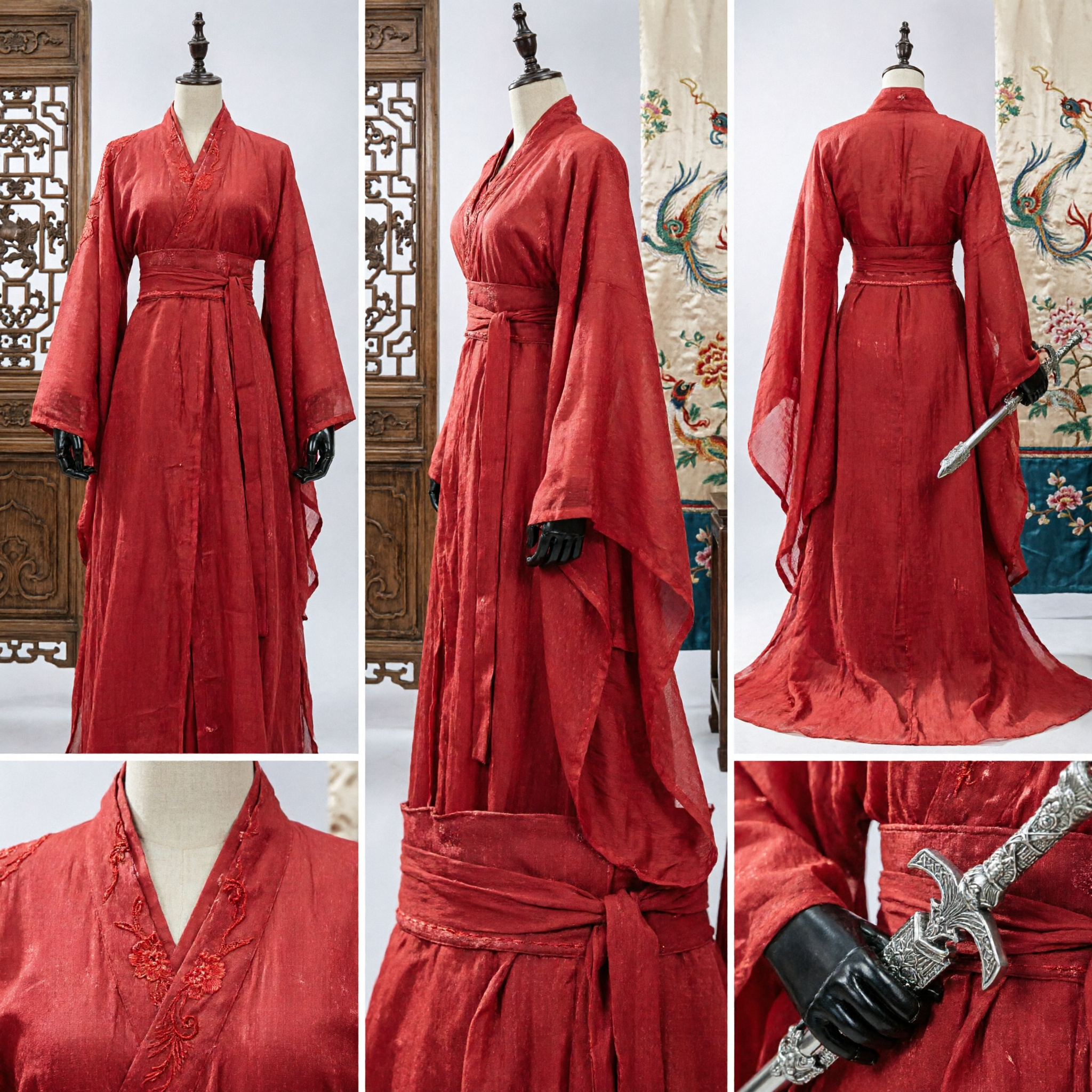 伝統的中国赤色漢服 古代女剣士武侠衣装 女性用コスプレ・パフォーマンスドレス - Asian Costume