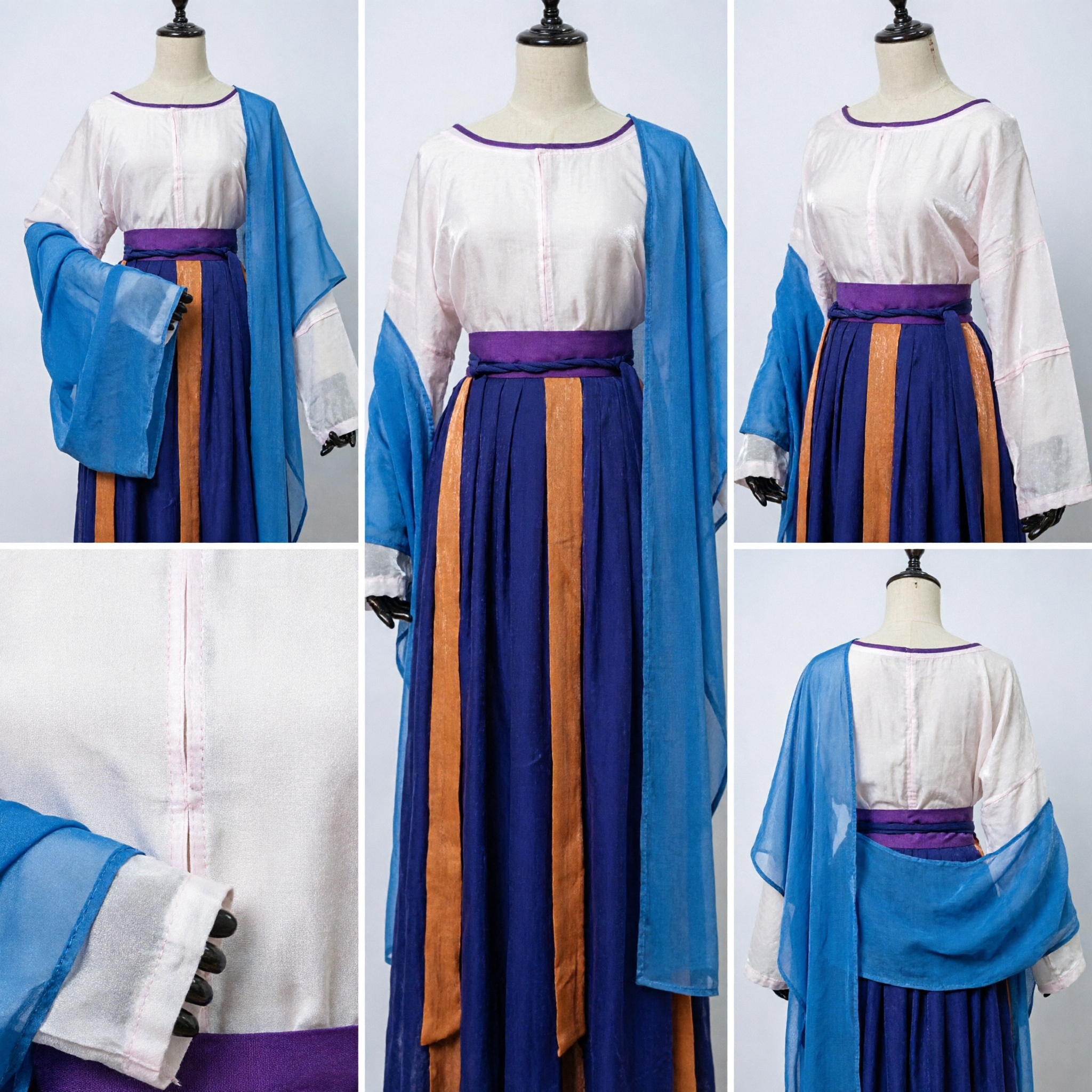 Traditioneel Chinese Hanfu Oud Kostuum Tang-dynastie Prinses Feeënjurk Wit Top Blauwe Rok Set voor Vrouwen - Asian Costume