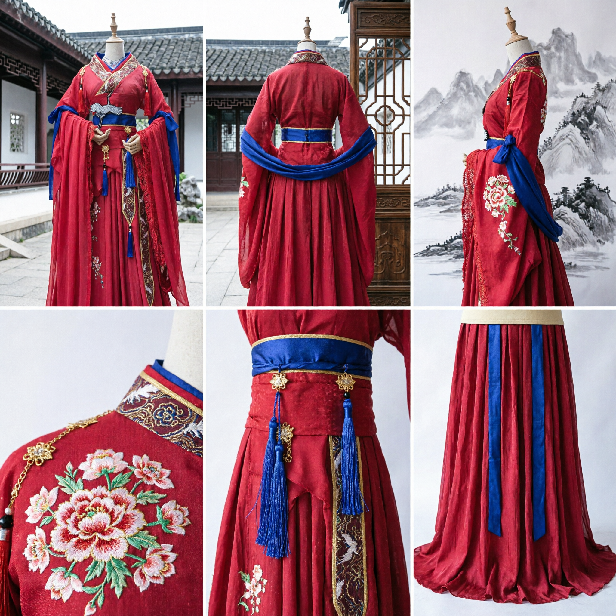 전통 중국 한푸 빨간색 로브 고대 공주 드레스 당나라 스타일 웨딩 코스프레 의상 여성 - Asian Costume