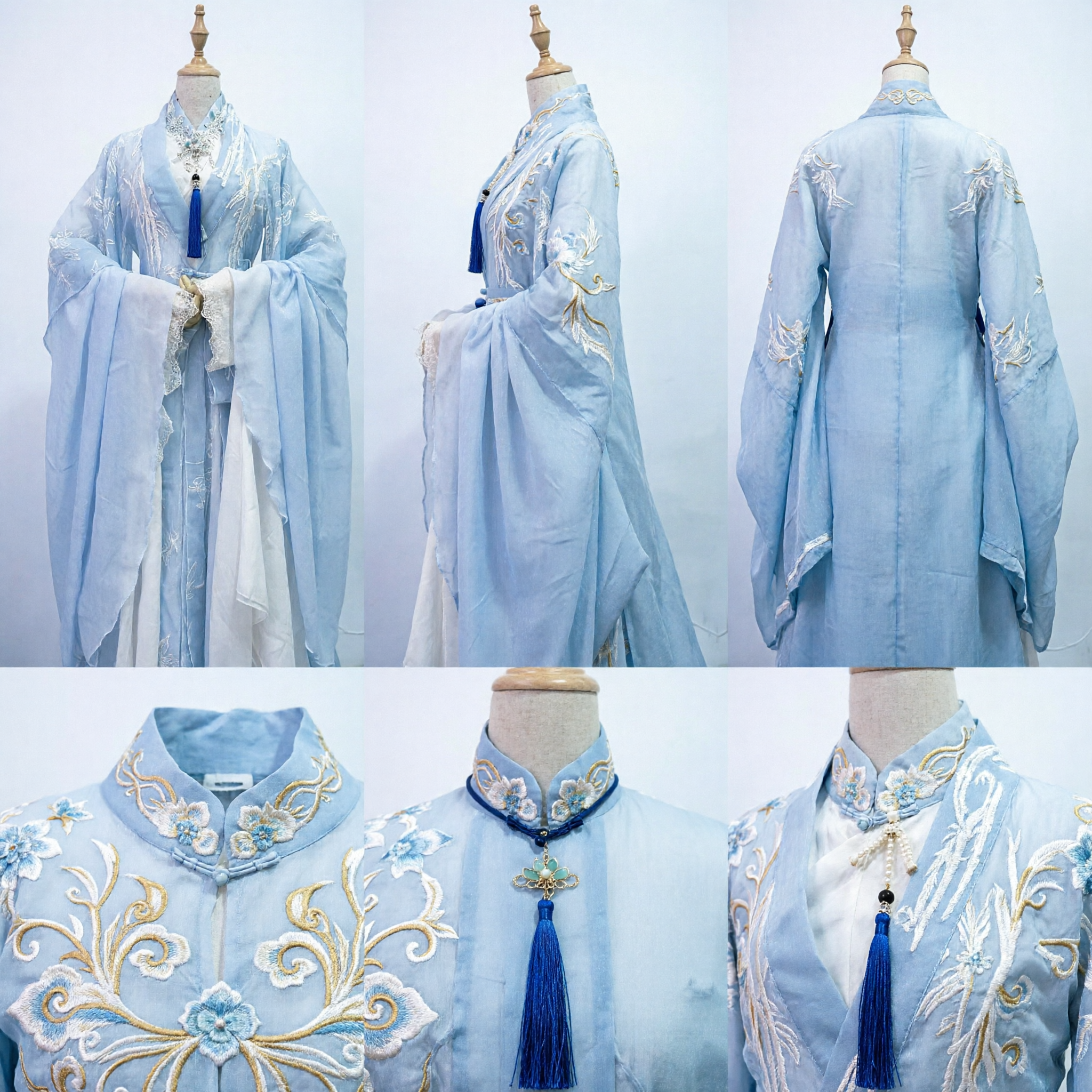 Abito Tradizionale Cinese Hanfu Blu da Fata Antico Costume da Principessa Ricamato a Maniche Ampie per Donne - Asian Costume