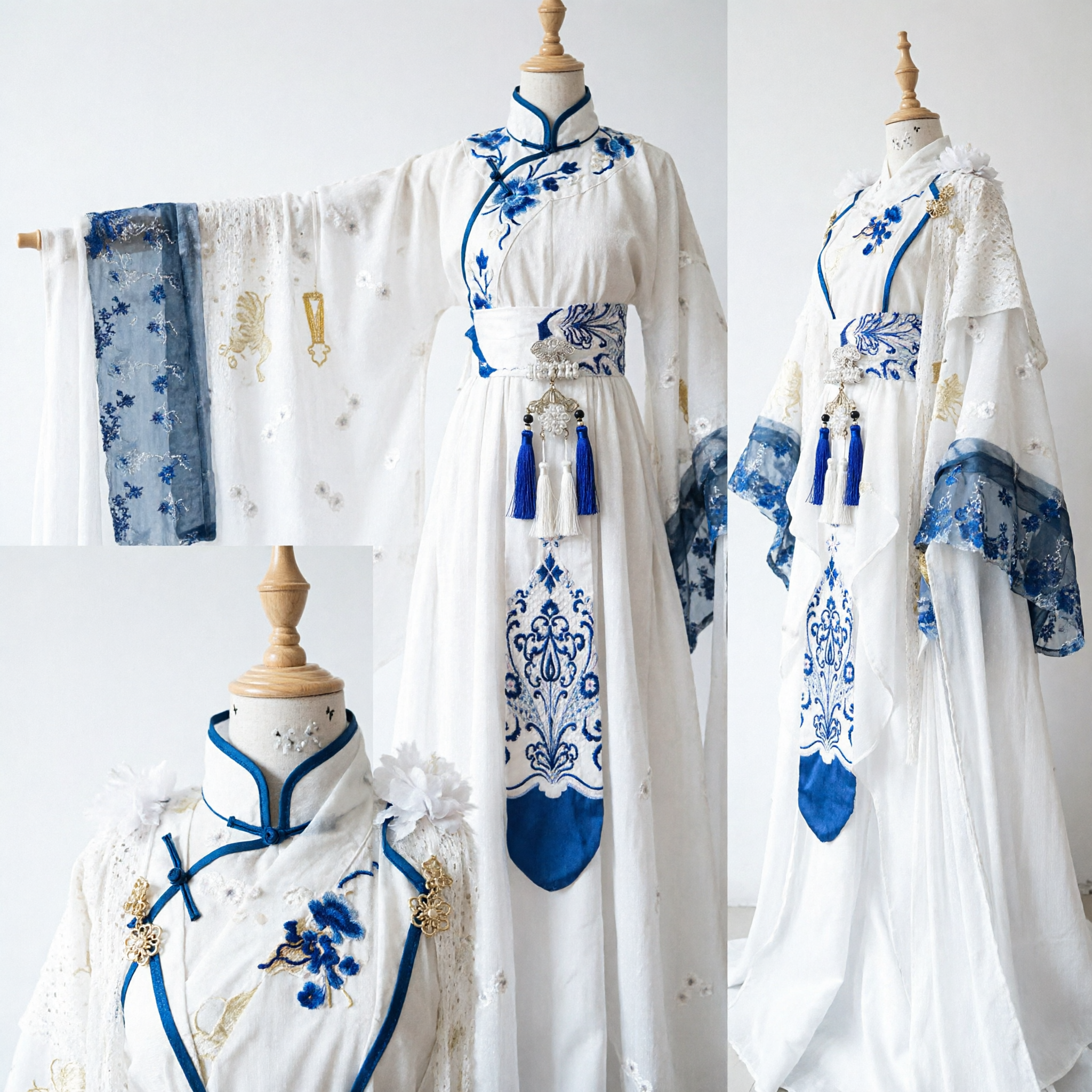Robe Hanfu Traditionnelle Chinoise Dynastie Tang Blanche Bleue de Fée Costume Ancien Tenue Cosplay pour Femmes - Asian Costume