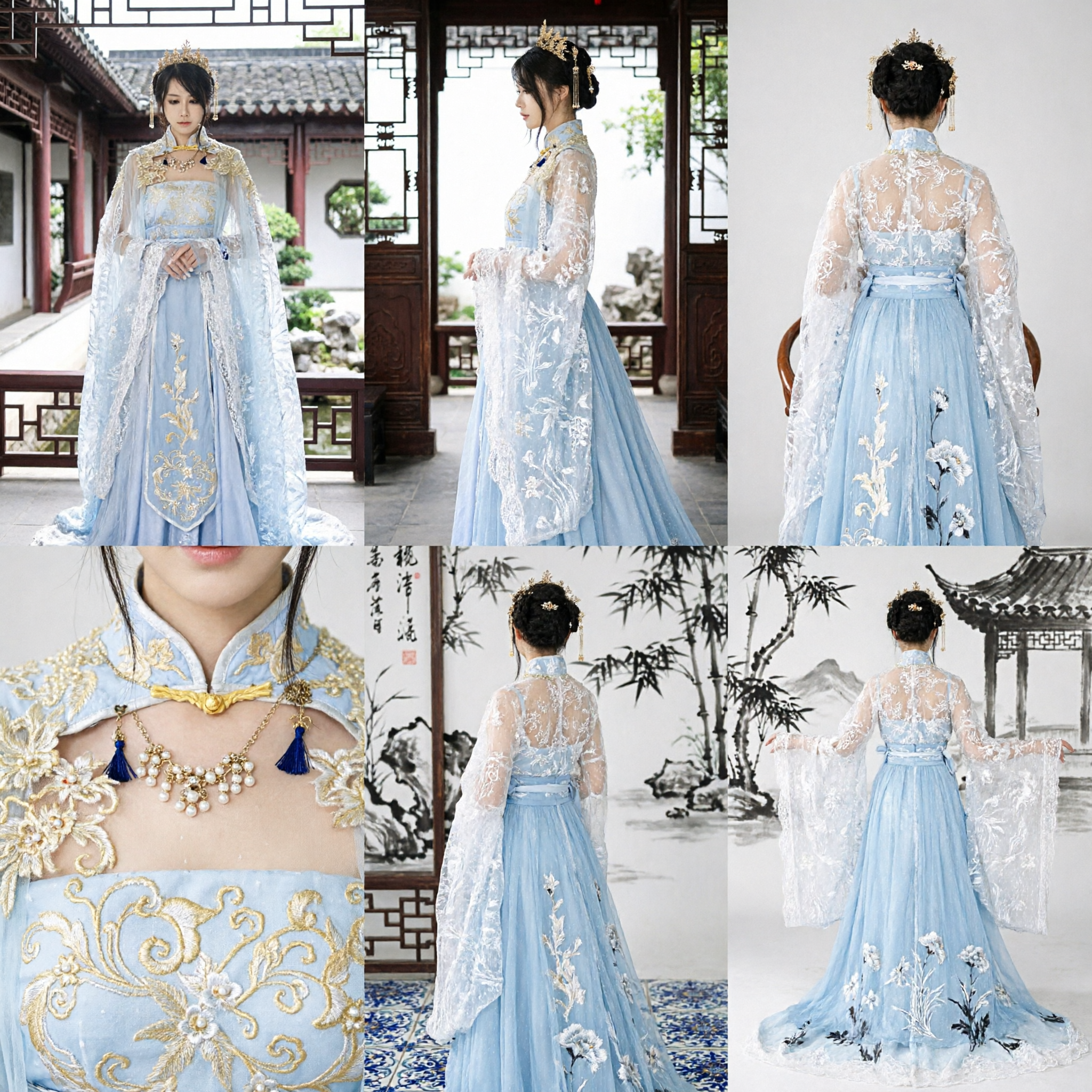 Traje de Cosplay de Princesa Fada Chinês Antigo Azul Claro Elegante com Capa e Coroa para Mulheres Festa de Halloween - Asian Costume