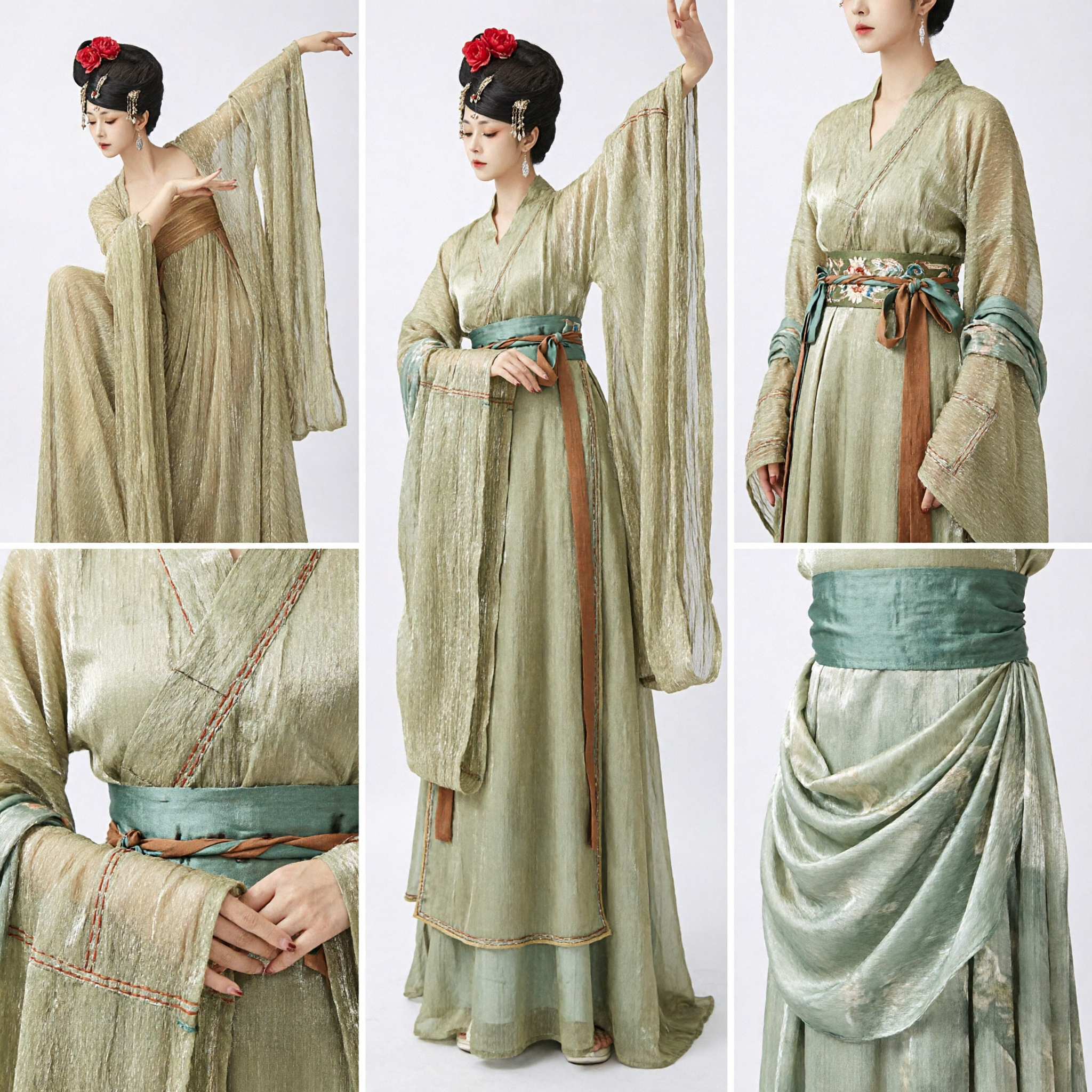 Hanfu Cinese Antico Dinastia Tang Costume Tradizionale Abito Oro Pieghettato per Donne Spettacolo di Danza - Asian Costume
