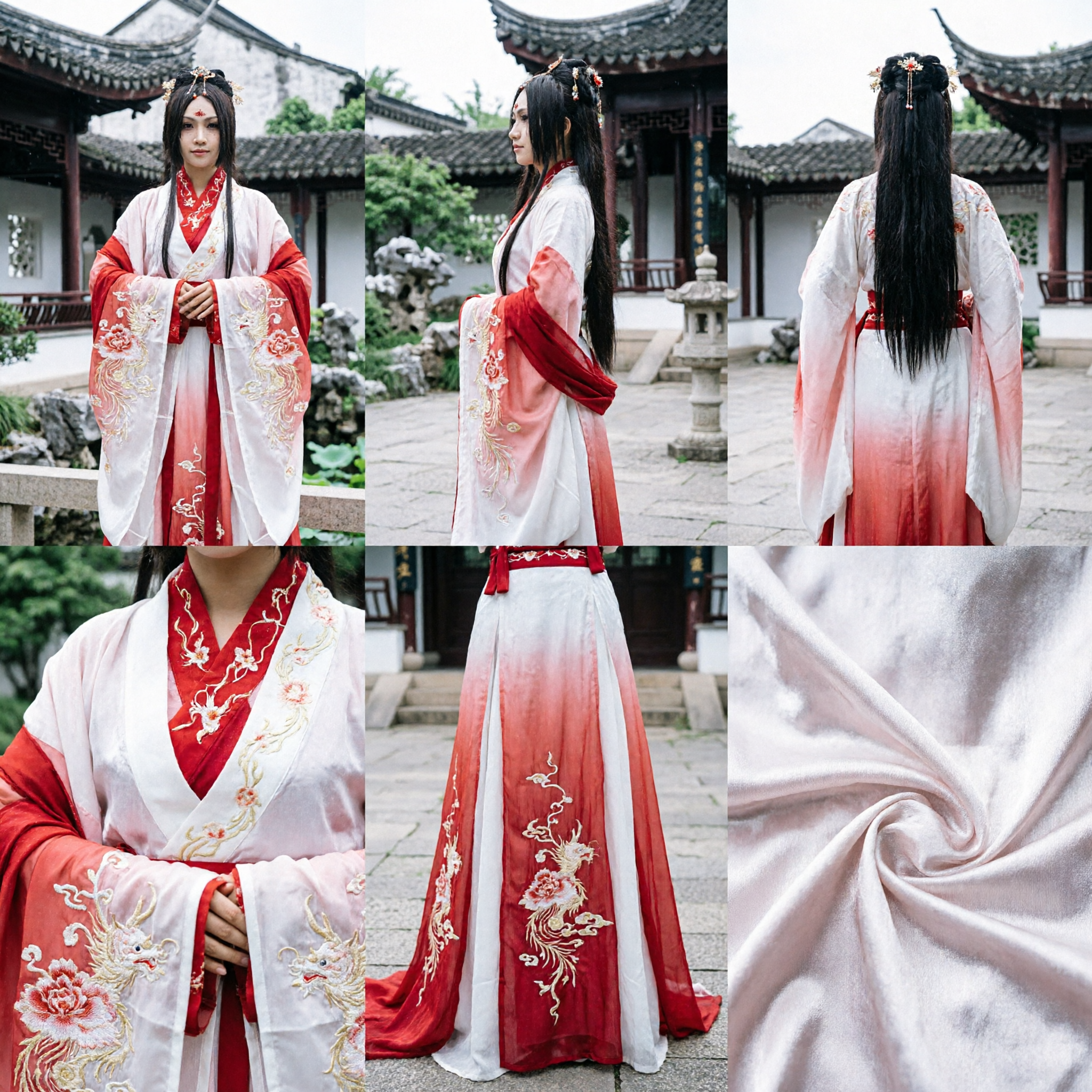 Traditionelles Chinesisches Hanfu Antikes Schwertkämpfer-Kostüm Rot und Weiß Verlauf Robe für Männer Cosplay Auftritt - Asian Costume