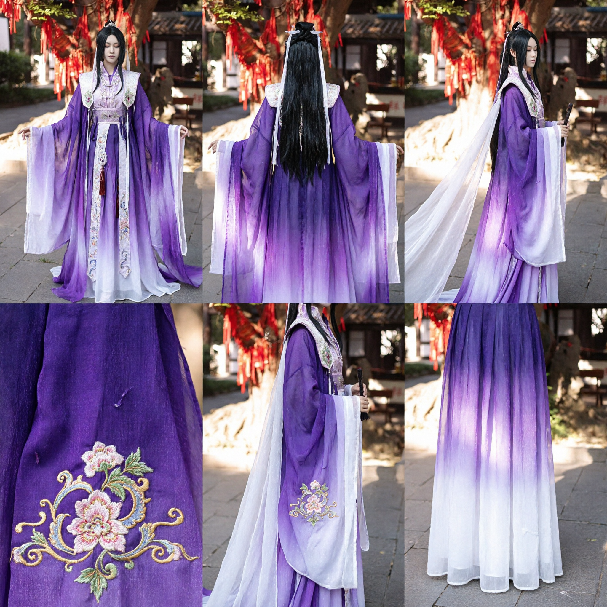 Élégant costume Hanfu traditionnel chinois ancien à dégradé violet pour fées, pour femmes, cosplay et photographie - Asian Costume
