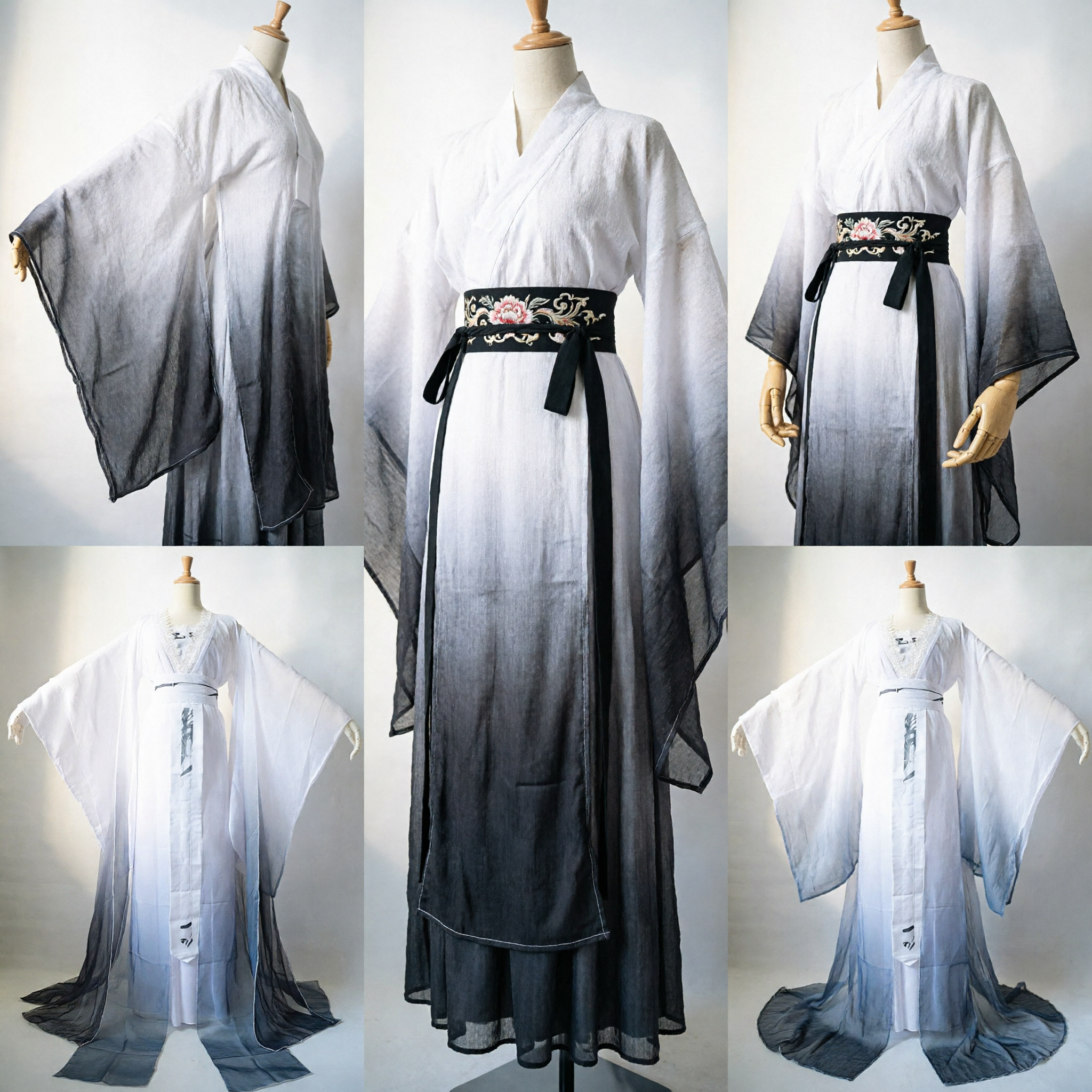 Traje Tradicional Hanfu Chinês Antigo Vestido Gradiente Branco Pintura à Tinta para Cosplay e Performance Feminina - Asian Costume