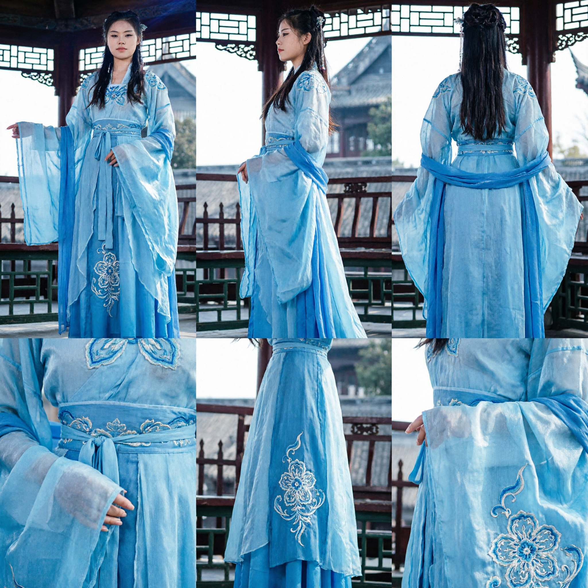 هانفو أزرق صيني تقليدي - زي إلهة الجنيات للنساء لفستان الأداء المسرحي القديم والكوزبلاي - Asian Costume