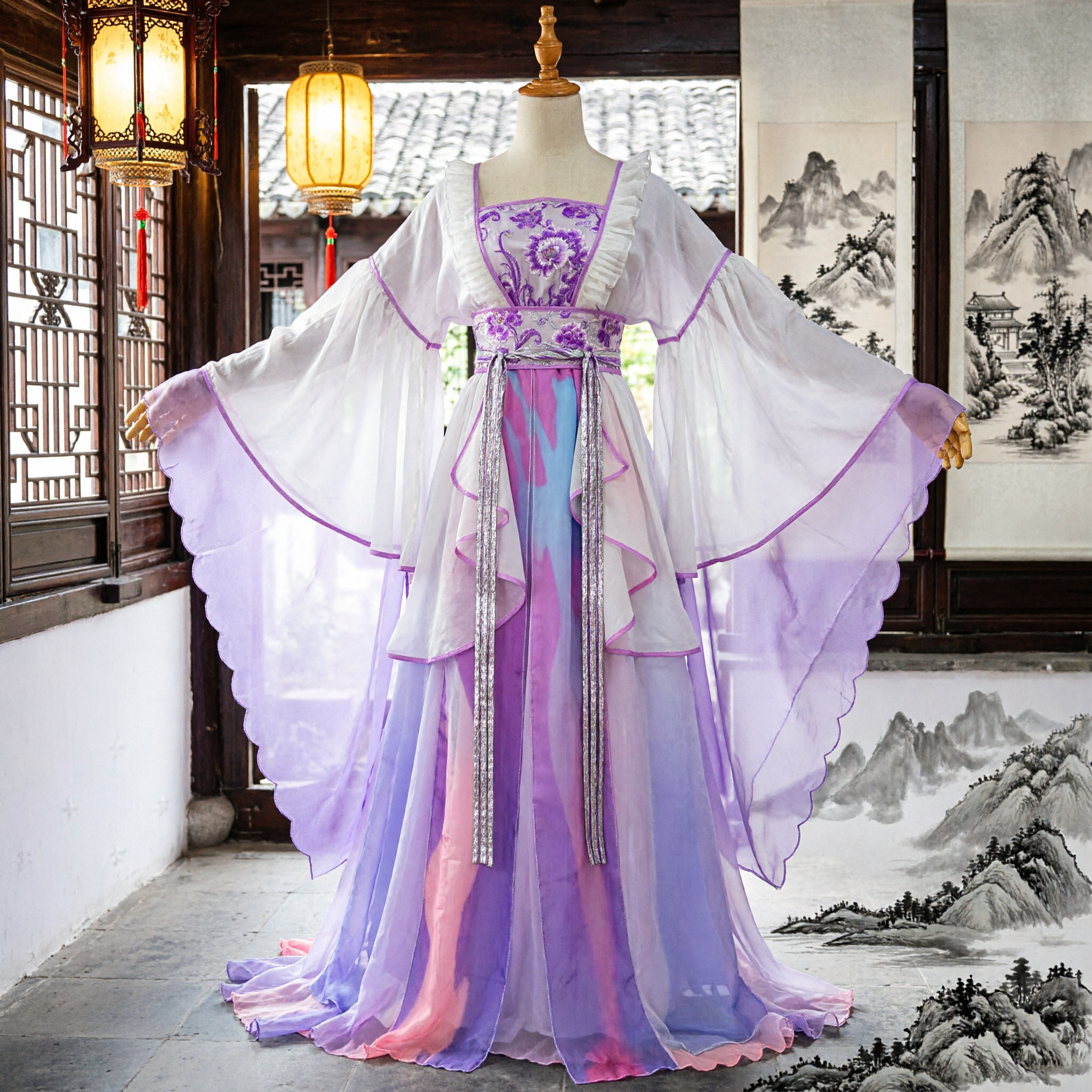 Elegantes lila-weißes traditionelles chinesisches Hanfu Tang-Dynastie Palastprinzessinnen-Kostüm antikes Feenkleid für Frauen - Asian Costume
