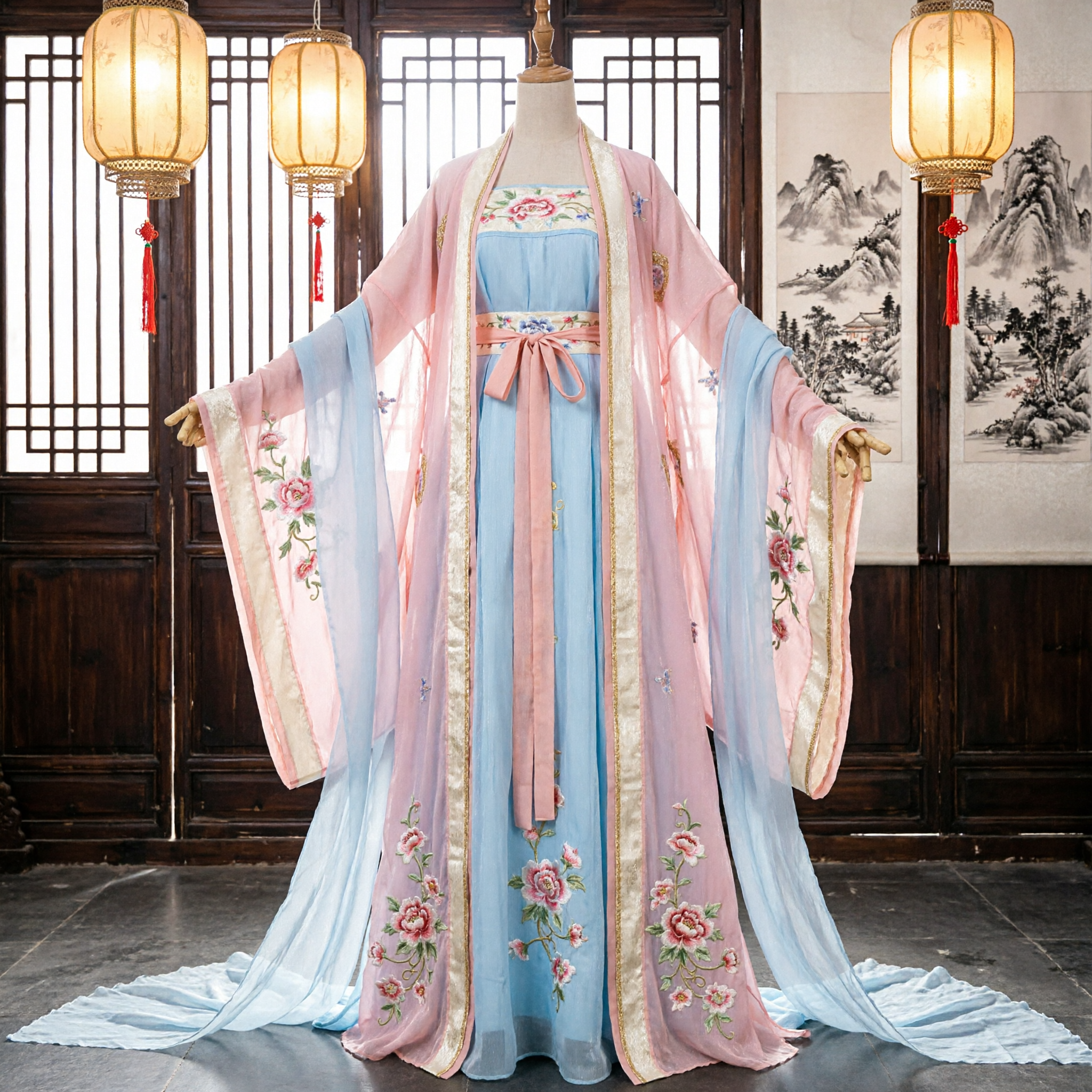 Hanfu Tradicional Chinês Traje Antigo Dinastia Tang Vestido de Fada Feminino Rosa Azul Bordado para Cosplay - Asian Costume