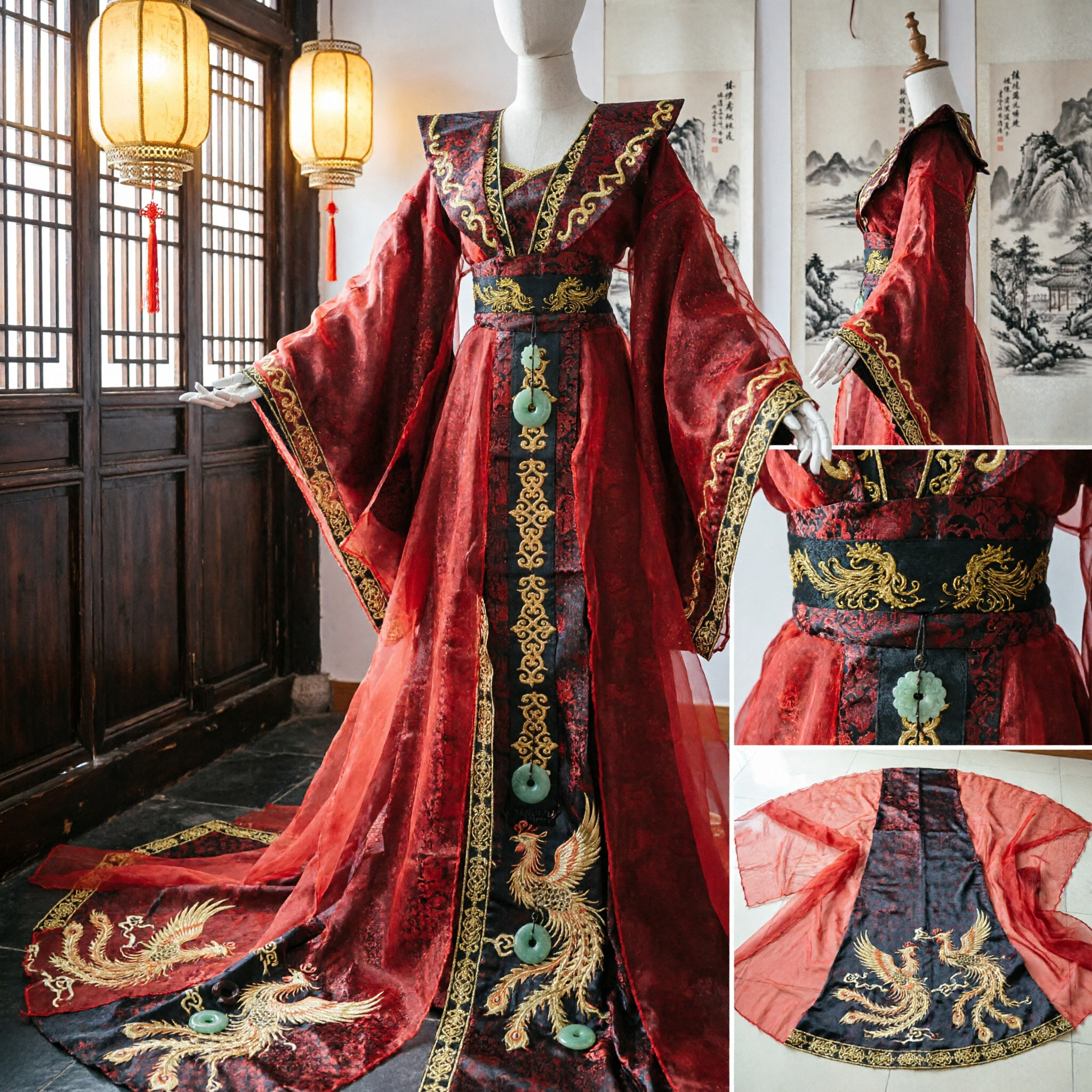 Costume Hanfu Tradizionale Cinese Rosso di Lusso, Veste da Imperatrice dell'Antico Palazzo per Donne, per Matrimoni e Cosplay - Asian Costume
