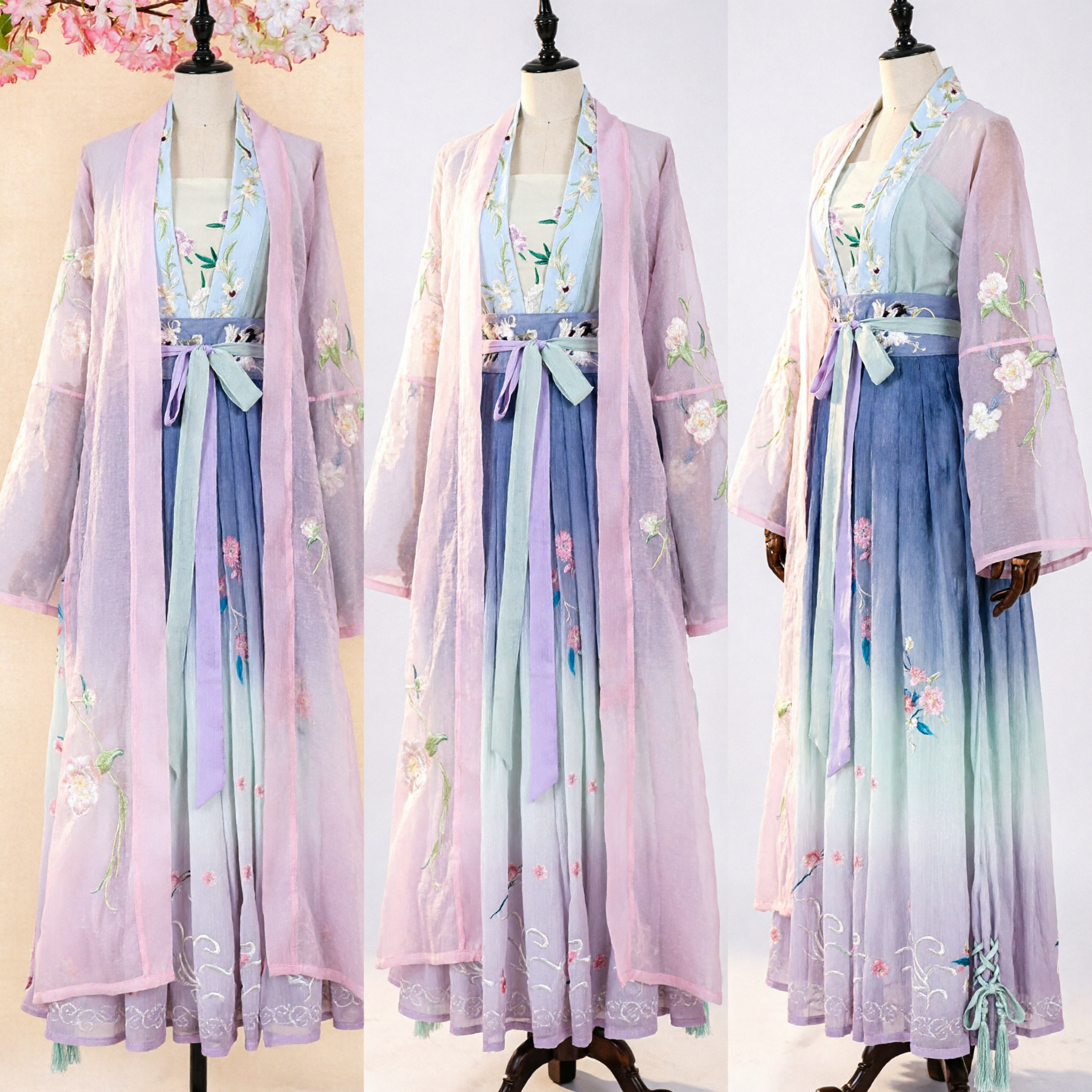 Conjunto Hanfu Púrpura Elegante, Traje Antiguo Tradicional Chino, Cárdigan y Falda Bordados con Flores para Mujeres, Cosplay - Asian Costume