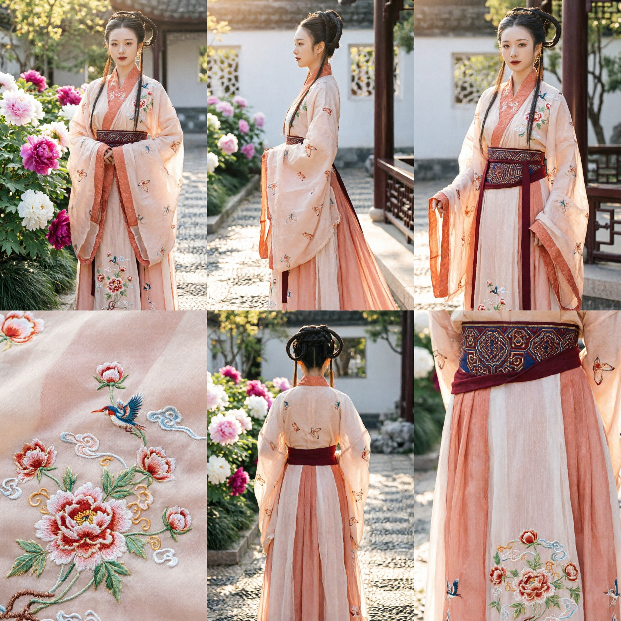 Vestido Hanfu Tradicional Chinês Estilo Dinastia Tang, Manga Larga, Traje Antigo Bordado com Pêssegos para Mulheres - Asian Costume