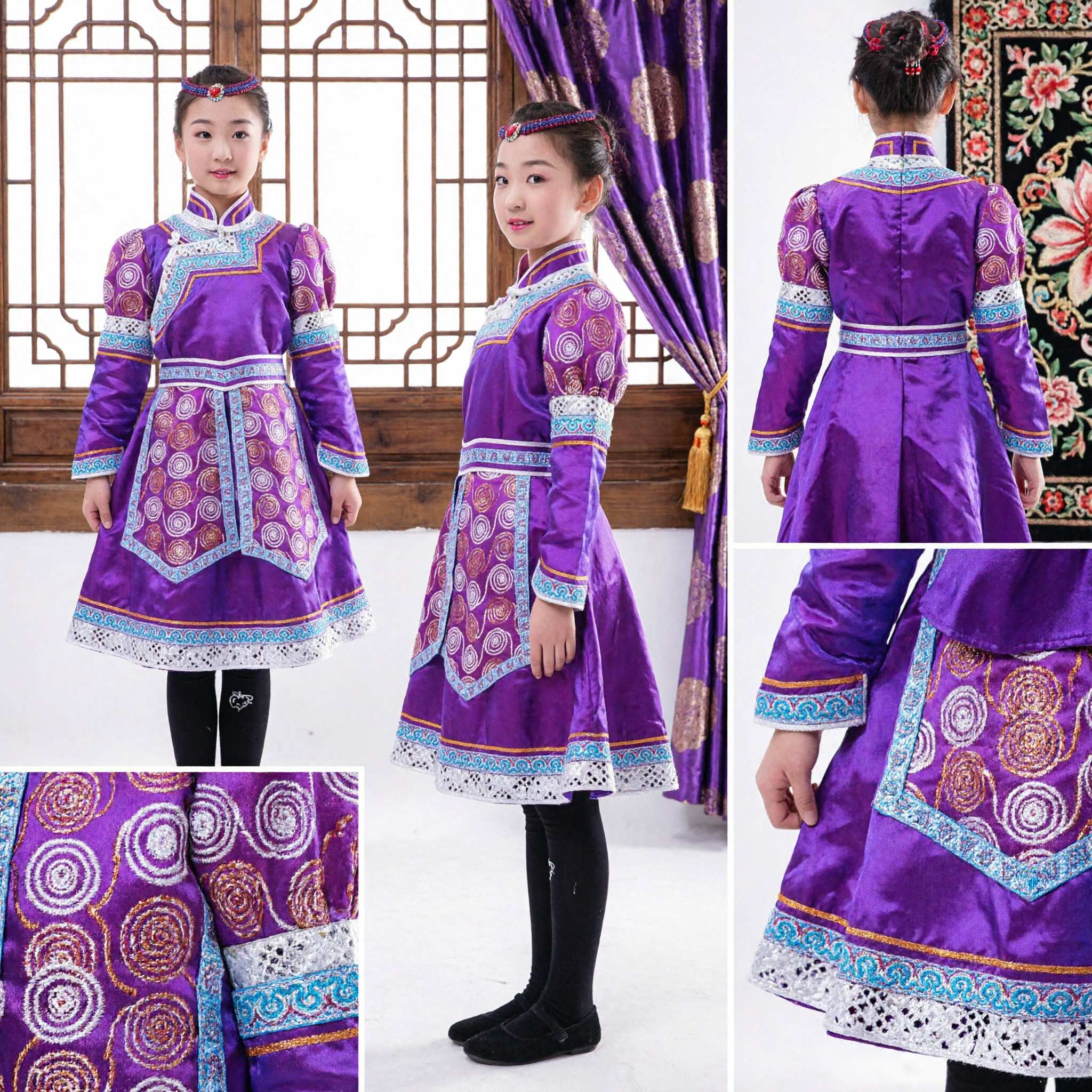 Costume de danse traditionnel mongol chinois, robe folklorique pourpre de minorité ethnique pour spectacles sur scène pour filles - Asian Costume