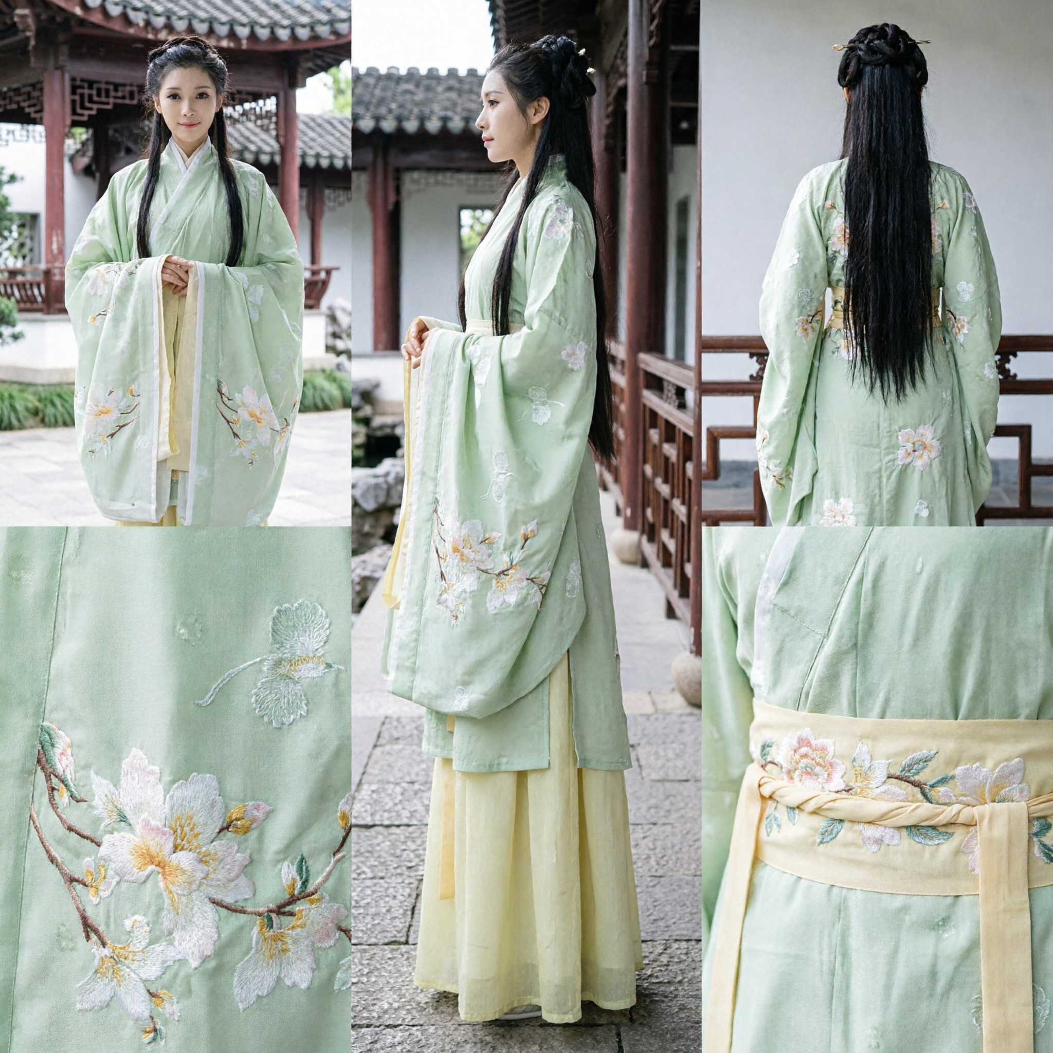 Traditioneel Chinees Hanfu Kostuum Vrouwen Antieke Prinses Groen Geborduurde Wijdmouwige Gewaad en Rok Set - Asian Costume