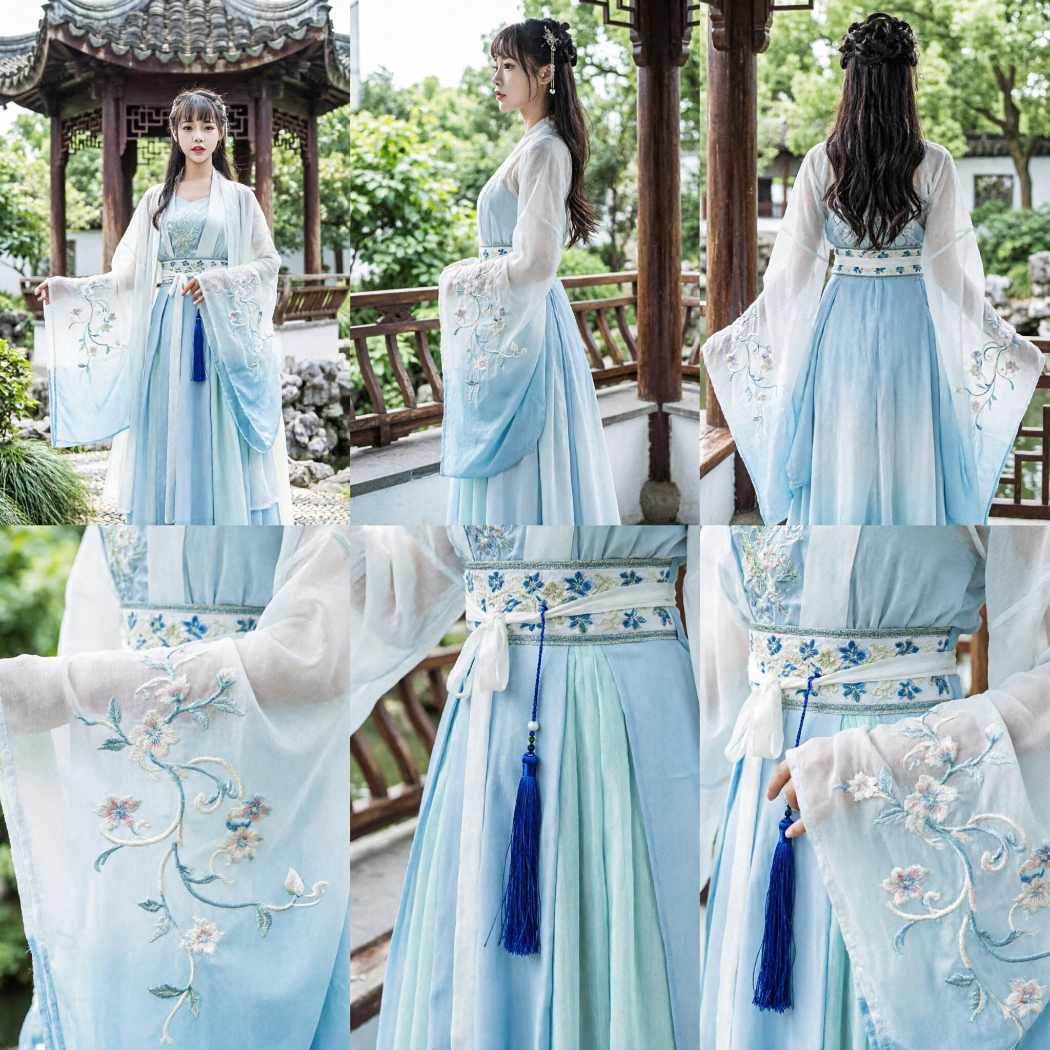 Élégant costume traditionnel chinois Hanfu pour femmes - Robe de fée ancienne bleue brodée - Robe à manches larges - Asian Costume