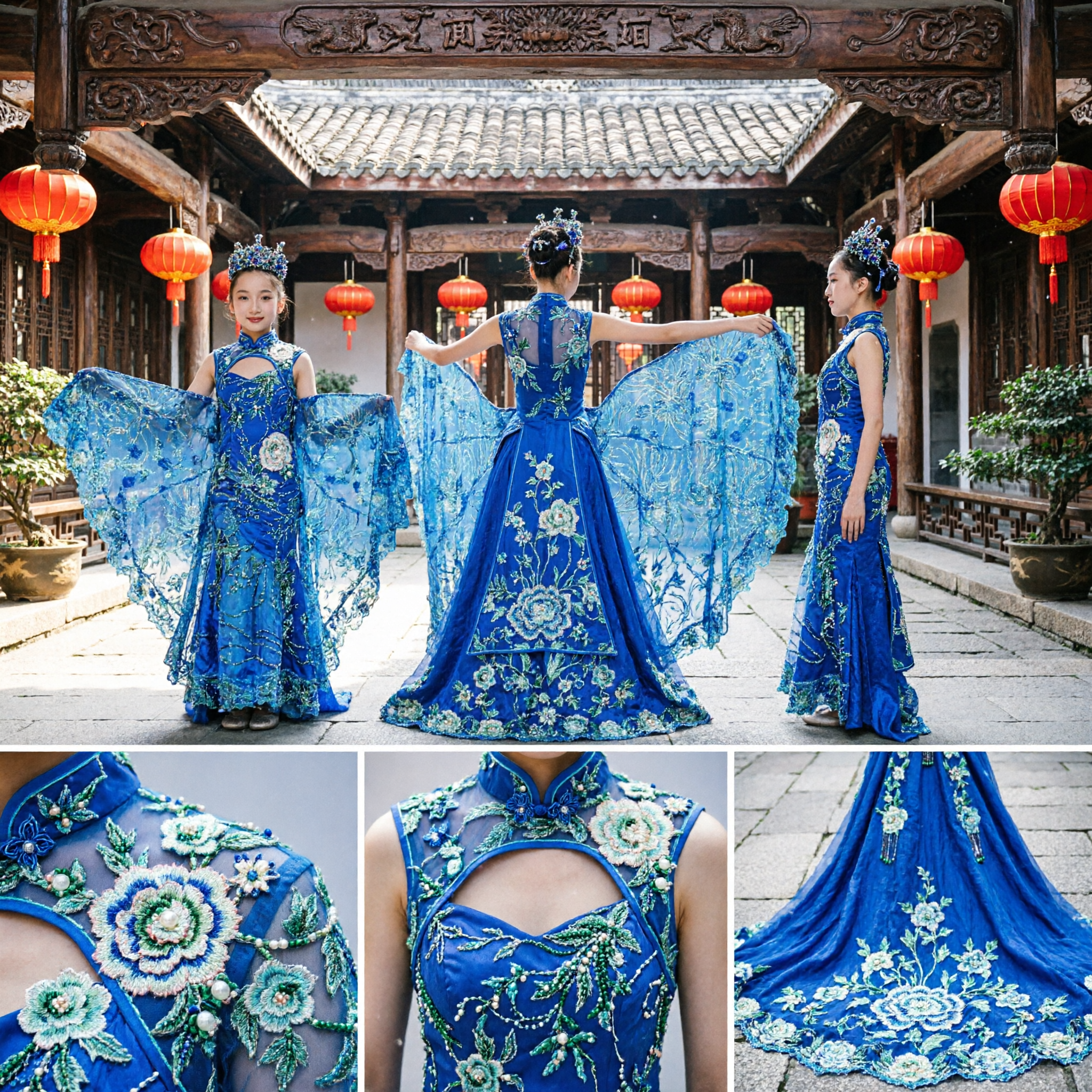 キッズ ブルー 蝶の羽 ダンス衣装 舞台パフォーマンス・伝統文化ショー用 - Asian Costume