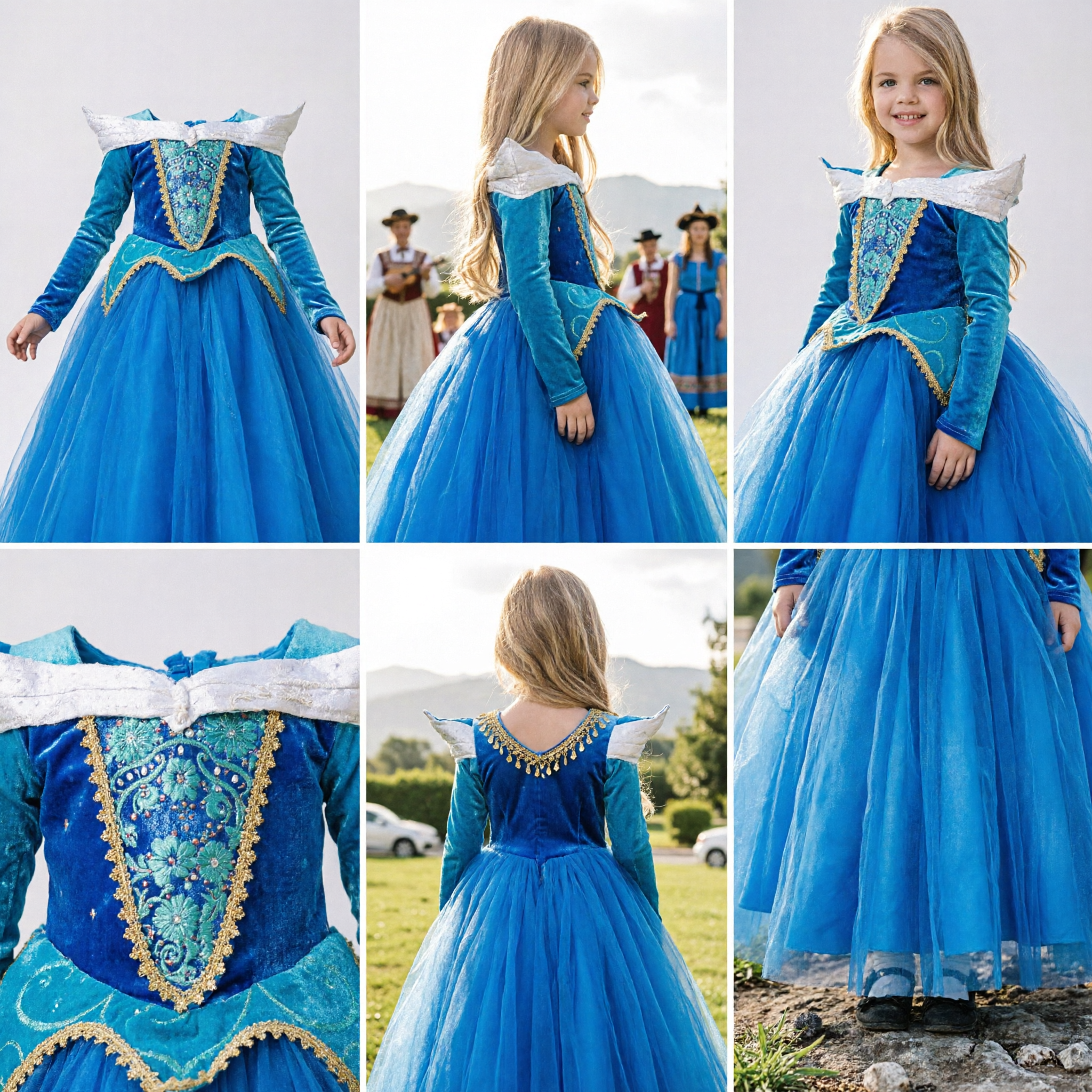 Mädchen Blau Prinzessin Ballkleid Kostümkleid mit Paillettenoberteil für Halloween-Party und Cosplay - Asian Costume