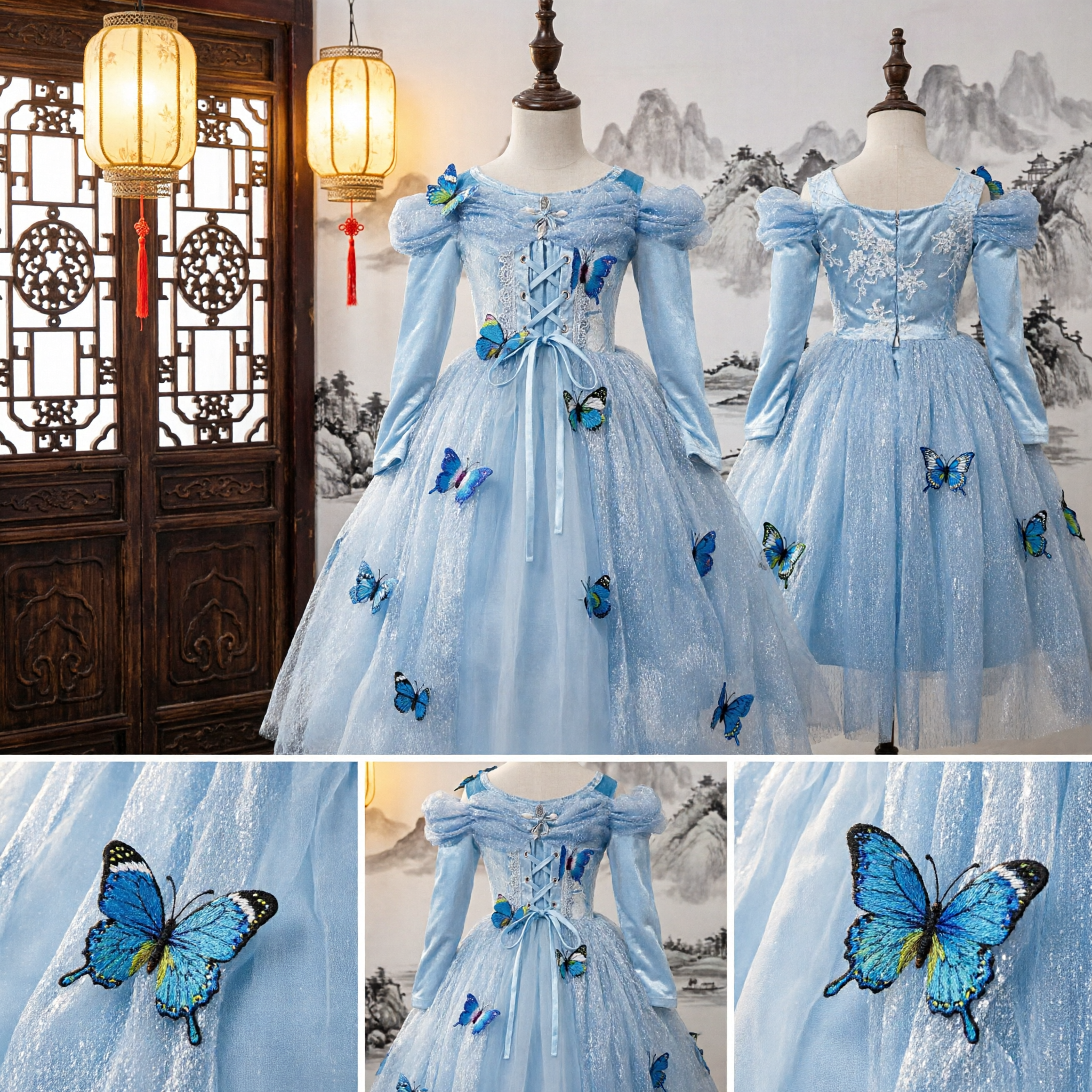 Vestito da principessa farfalla blu per bambine, costume da fata per cosplay, per feste di Halloween, compleanno e spettacoli - Asian Costume