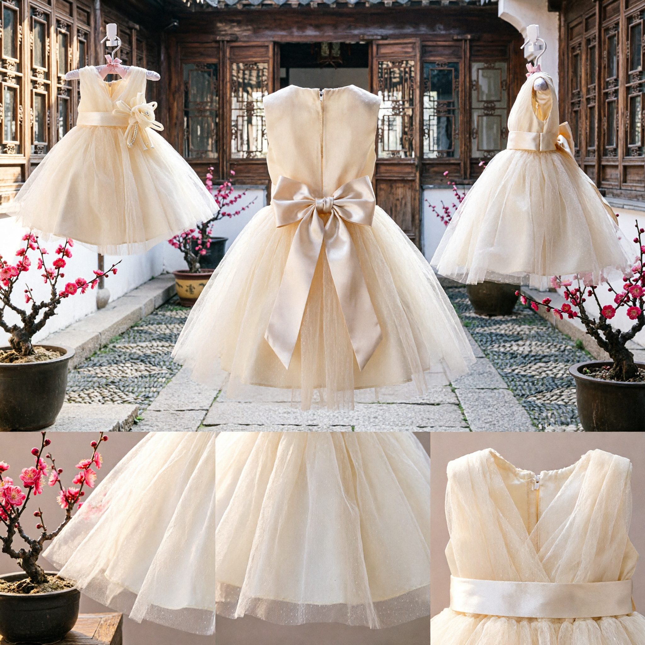 Элегантное желтое платье для подружки невесты из тюля с V-образным вырезом для девочки ясельного возраста на свадьбу и торжества - Asian Costume