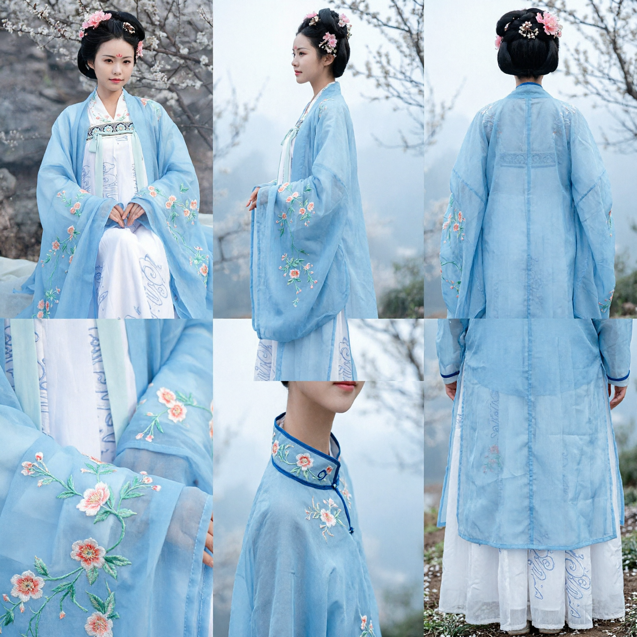 Damski niebieski Hanfu, tradycyjny starożytny chiński strój w stylu dynastii Tang, haftowana suknia do fotografii i cosplayu - Asian Costume