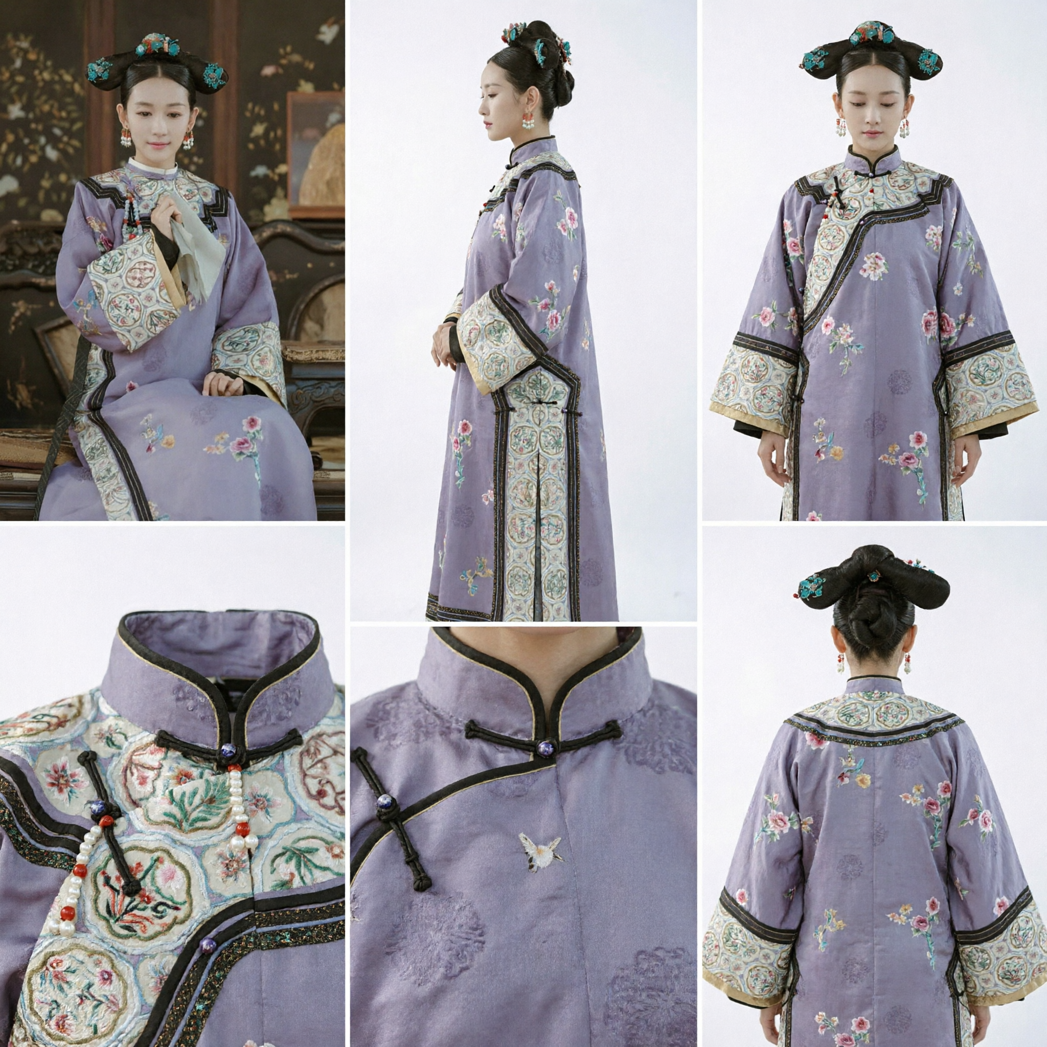 Traje Completo Tradicional Chinês da Dinastia Qing, Princesa Manchu Roxa Bordada, Conjunto Completo com Cocle para Mulheres - Asian Costume