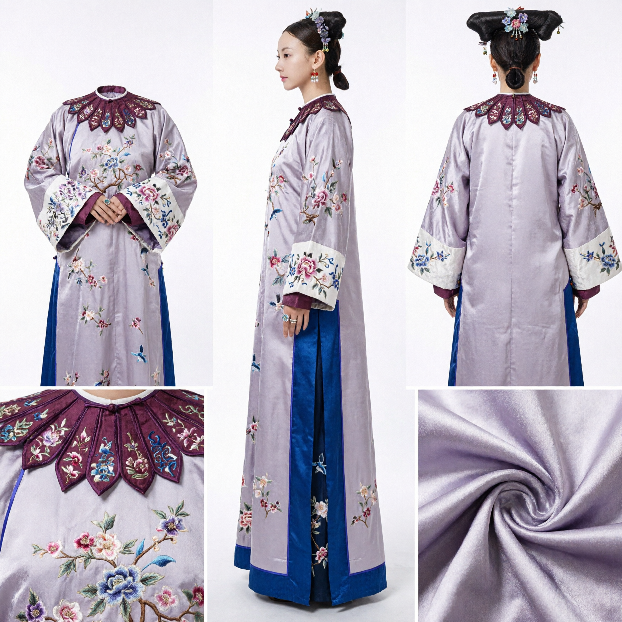 Ancient Chinese Qing Dynasty Manchu Princess Costume Embroidered Robe and Cloud Collar for Cosplay - Asian Costume