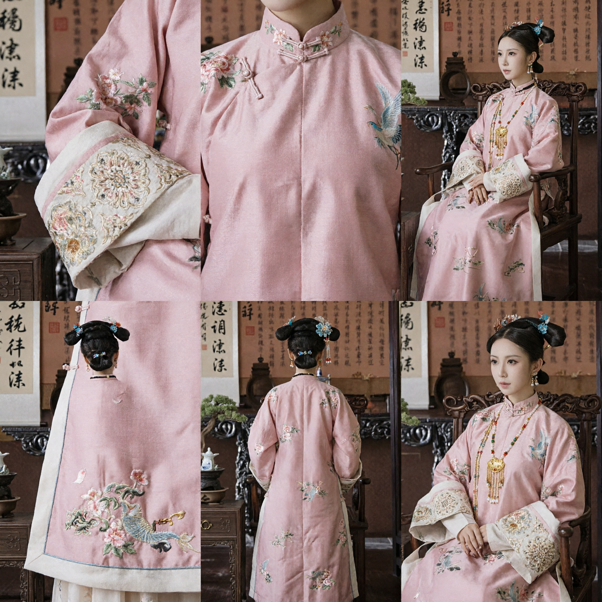 Costume Tradizionale Cinese Dinastia Qing Rosa, Veste Manchu Ricamata, Abito di Palazzo per Cosplay Femminile - Asian Costume