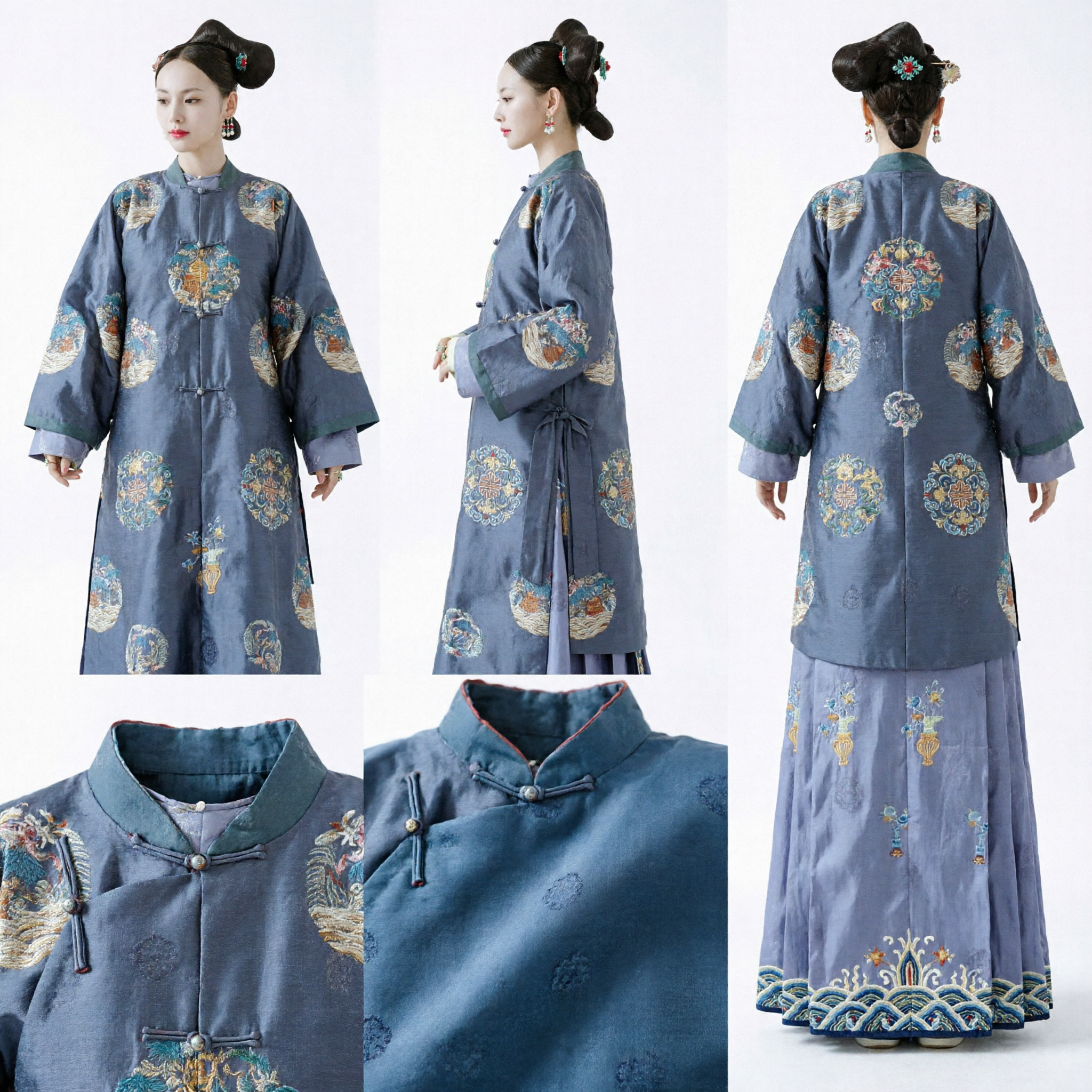 Costume Hanfu da Principessa Manchu della Dinastia Qing Cinese, Veste Blu Ricamata per Cosplay e Fotografia Femminile - Asian Costume