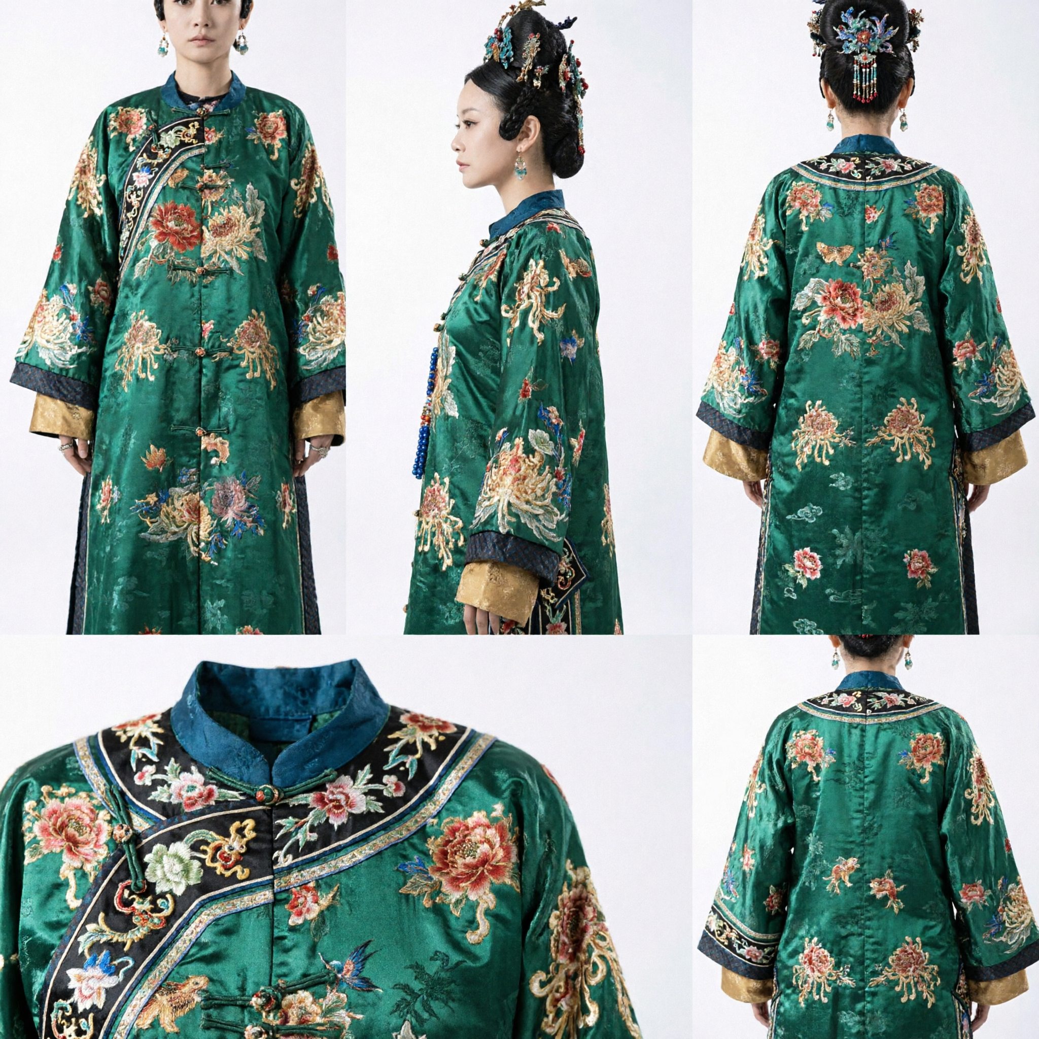 Túnica Pifeng Verde Bordada de la Dinastía Ming China para Mujer, Traje Hanfu de Princesa de Palacio - Asian Costume