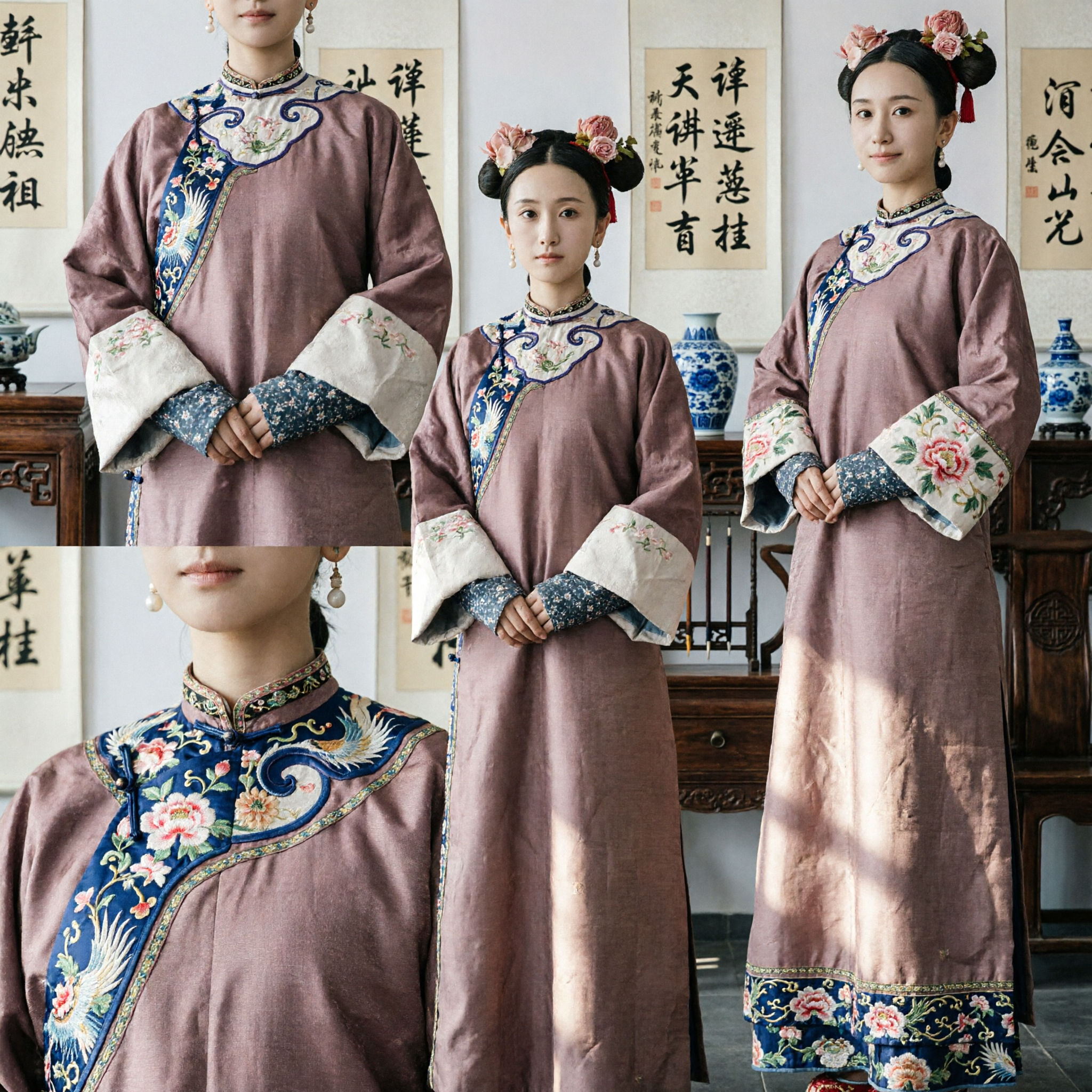 Antikes Chinesisches Qing-Dynastie-Manchu-Dame Besticktes Gewand Traditionelles Kostüm für Frauen Historisches Cosplay - Asian Costume