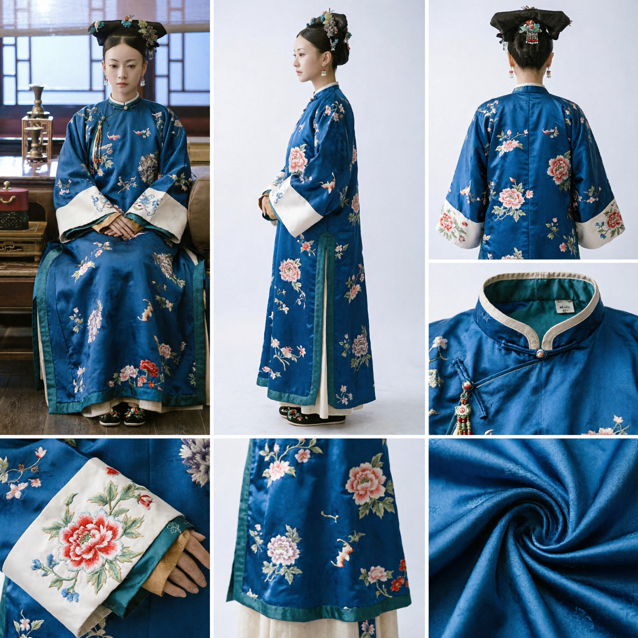 Traje de Consorte Imperial Tradicional de la Dinastía Qing Azul Bordado Traje de Dama del Palacio para Mujeres Cosplay - Asian Costume