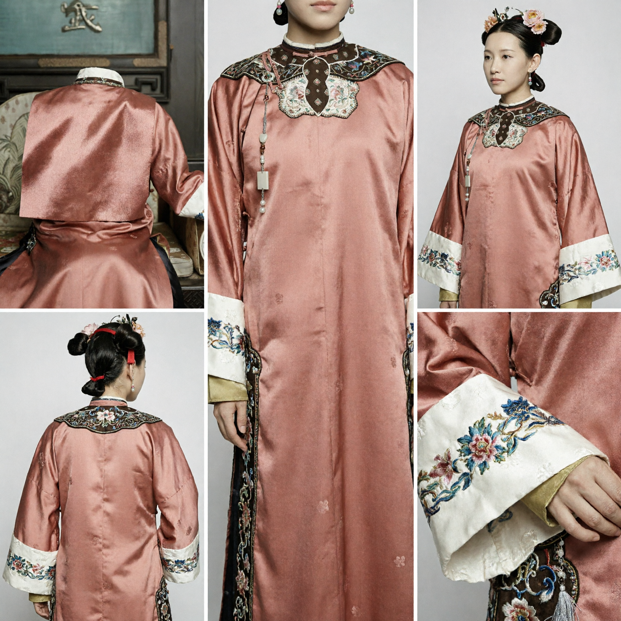 Tradycyjny strój damy mandżurskiej z dynastii Qing, starożytna haftowana szata nałożnicy dla kobiet do historycznego cosplayu - Asian Costume