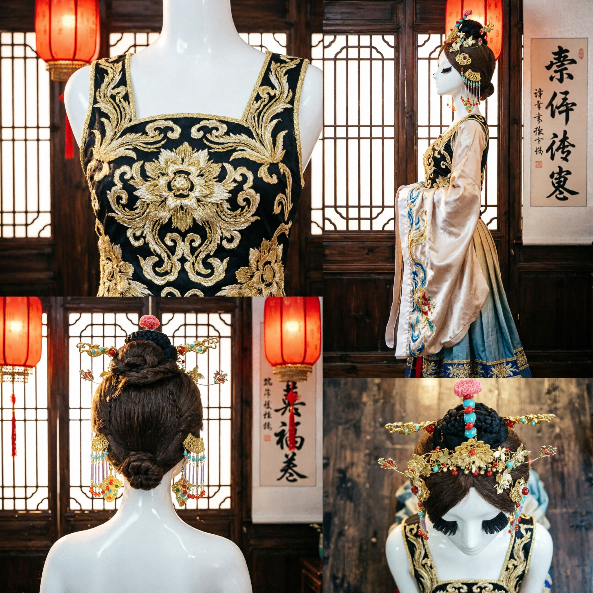 Acessórios de Cabelo Hanfu Chinês Tradicional Requintado, Conjunto de Hairpin de Fênix Dourada Antigo, Tiara de Noiva para Mulheres - Asian Costume