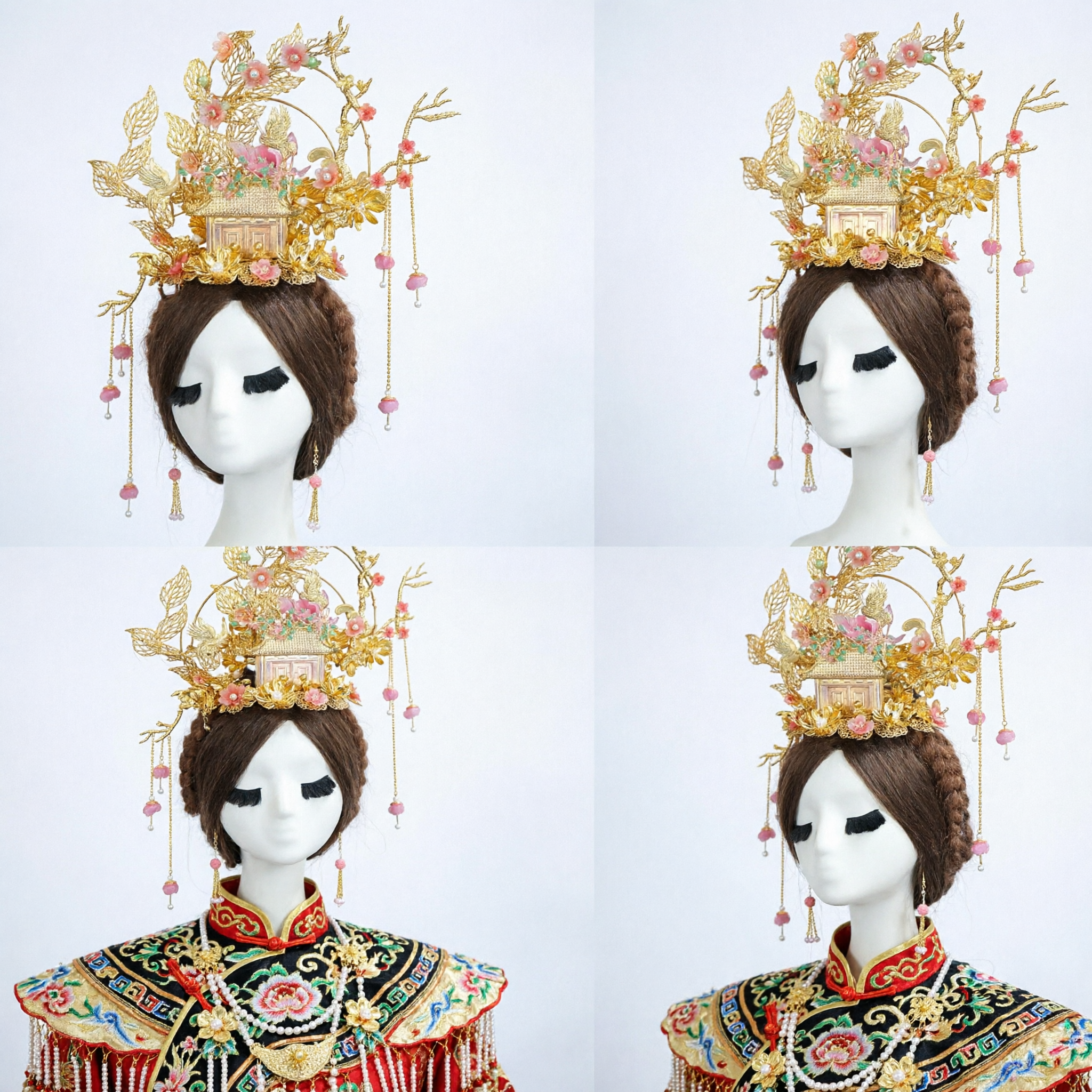 Exquisita Corona de Fénix para Boda China Tradicional Tocado Nupcial Dorado Joyería para el Cabello Hanfu Antiguo para Mujeres - Asian Costume